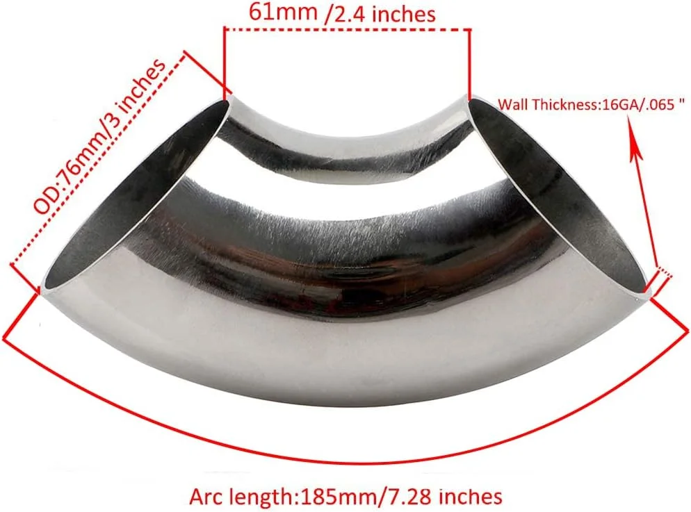 زانویی استیل ضد زنگ KOTVTM 3 اینچ 90 درجه - ضخامت دیواره 16GA/.065 اینچ - لوله اگزوز استیل ضد زنگ SS304 برای لوله اگزوز اصلاح شده خودرو، نرده راه پله و غیره زانویی استیل ضد زنگ KOTVTM 3 اینچ 90 درجه - ضخامت دیواره 16GA/.065 اینچ - لوله اگزوز استیل ضد زنگ SS304 برای لوله اگزوز اصلاح شده خودرو، نرده راه پله و غیره