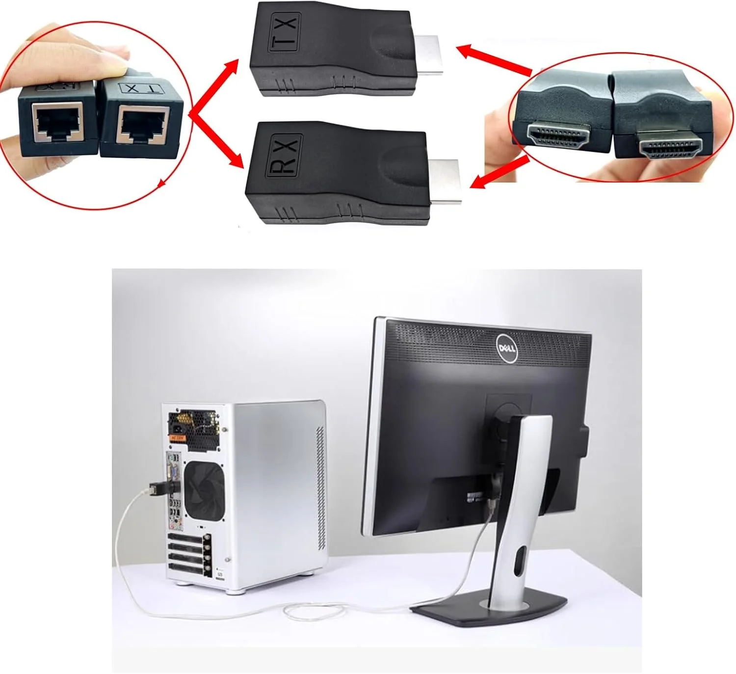 مبدل HDMI به RJ45 مدل JZK، دو عدد، تا 25 متر، مبدل کابل شبکه HDMI به اترنت Cat 5e/6 نر به ماده، آداپتور فرستنده گیرنده تکرار کننده برای HDTV، PS4، STB، DVD