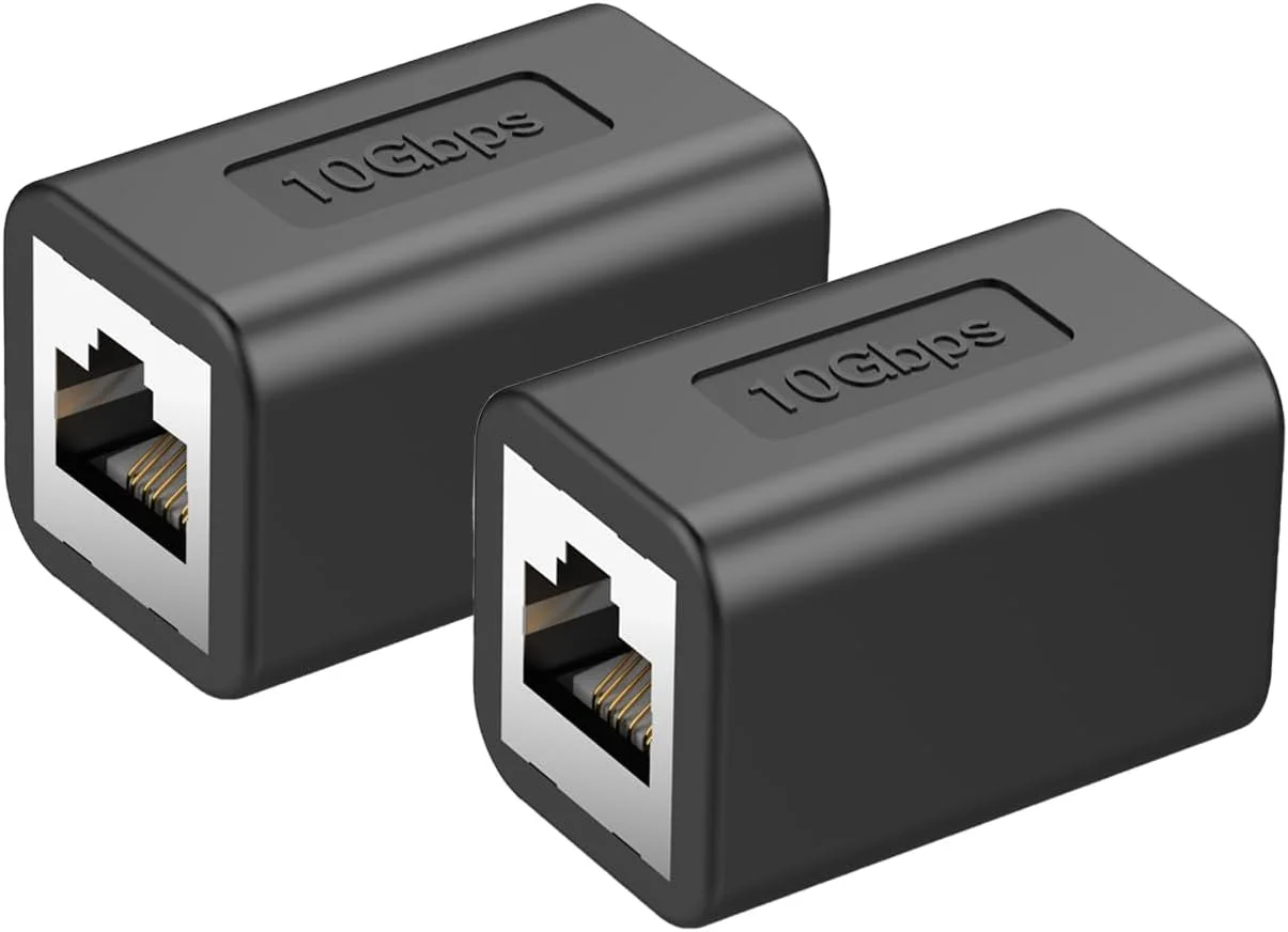 افزایش دهنده اترنت 10 گیگابیت بر ثانیه RJ45، اتصال دهنده خطی برای کابل اترنت Cat8/Cat7/Cat6/Cat5e/Cat5، آداپتور افزایش دهنده برای رایانه شخصی، روتر، مودم، PS5، Xbox، مادگی به مادگی (2 عدد مشکی)
