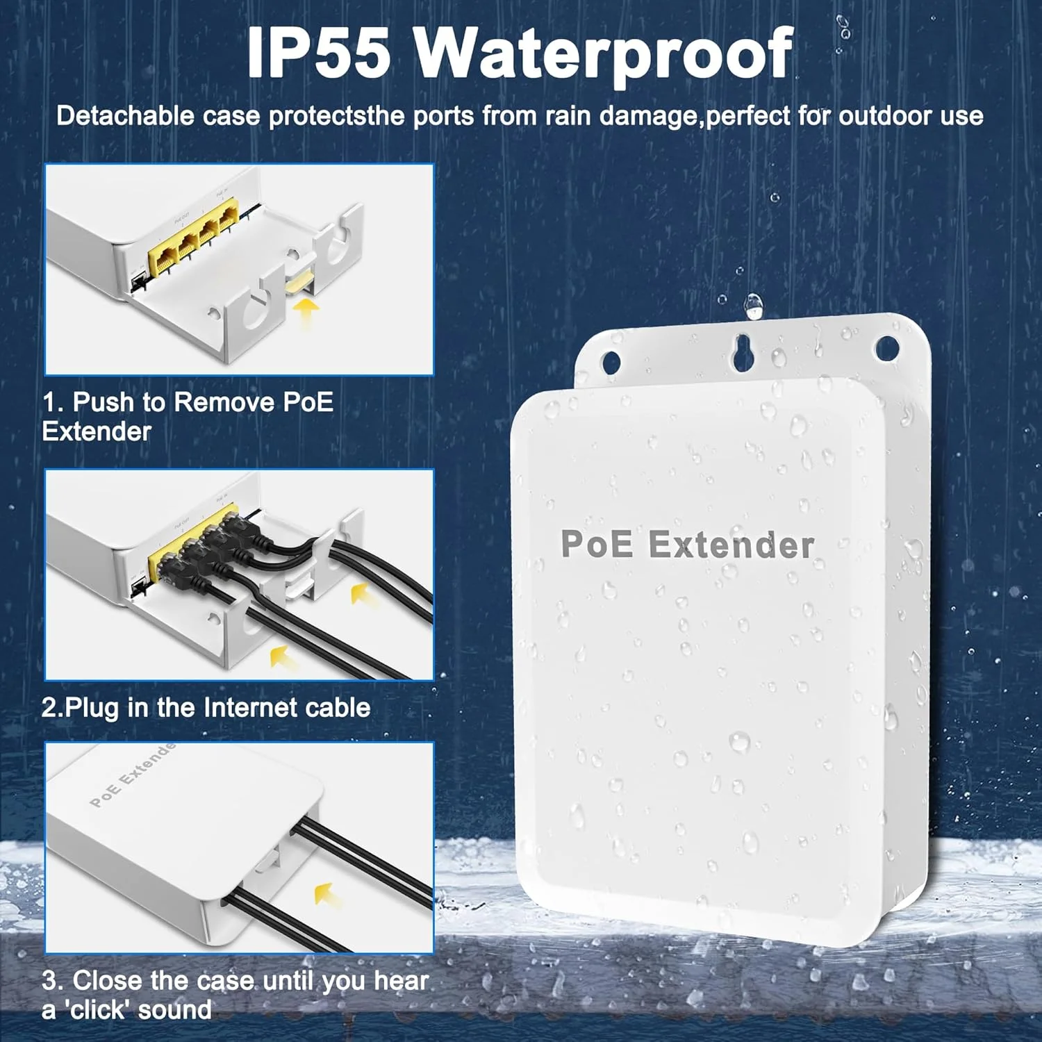 تقویت کننده PoE گیگابیتی MEIRIYFA مناسب فضای باز، سوئیچ PoE چهار پورت IEEE 802.3 af/at، تکرار کننده PoE با سرعت 1000 مگابیت بر ثانیه، 1 ورودی PoE و 3 خروجی PoE ضد آب 30 وات، 100 متر انتقال برق و داده برای انژکتور PoE و دوربین مداربسته