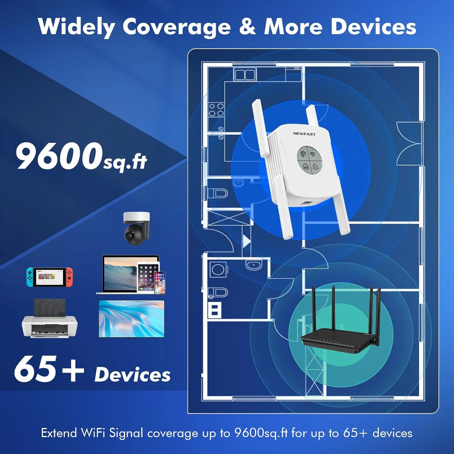 تقویت کننده وای فای 6 دو بانده NEWFAST AX1800، تقویت کننده سیگنال تکرار کننده وای فای با پورت اترنت گیگابیتی، تقویت کننده سیگنال توسعه دهنده وای فای 2.4G و 5.8G برای خانه با 4 آنتن، حالت AP، راه اندازی سریع (NF-RE553)