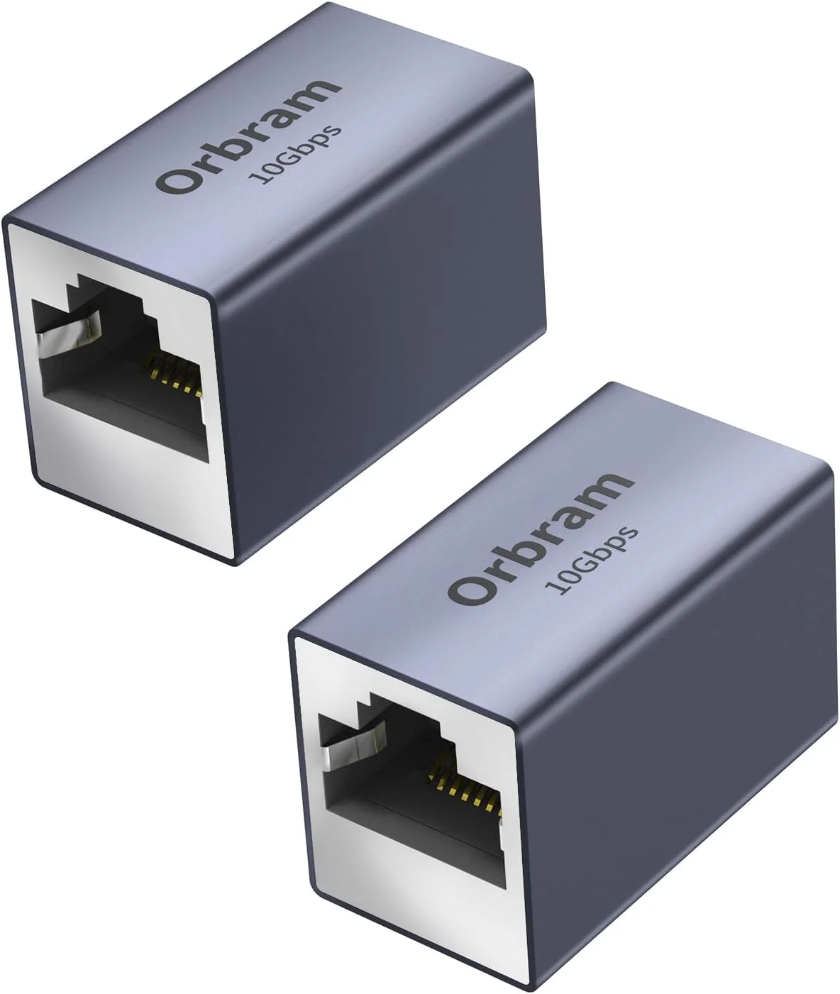 آداپتور افزایش دهنده طول کابل شبکه اترنت Orbram با سرعت 10 گیگابیت بر ثانیه، بسته 2 عددی کوپلر RJ45 برای کابل های Cat8/Cat7/Cat6/Cat5e/Cat5، اتصال از راه دور 100 متری، کانکتور مادگی به مادگی، بدنه آلیاژ آلومینیوم، خاکستری فضایی