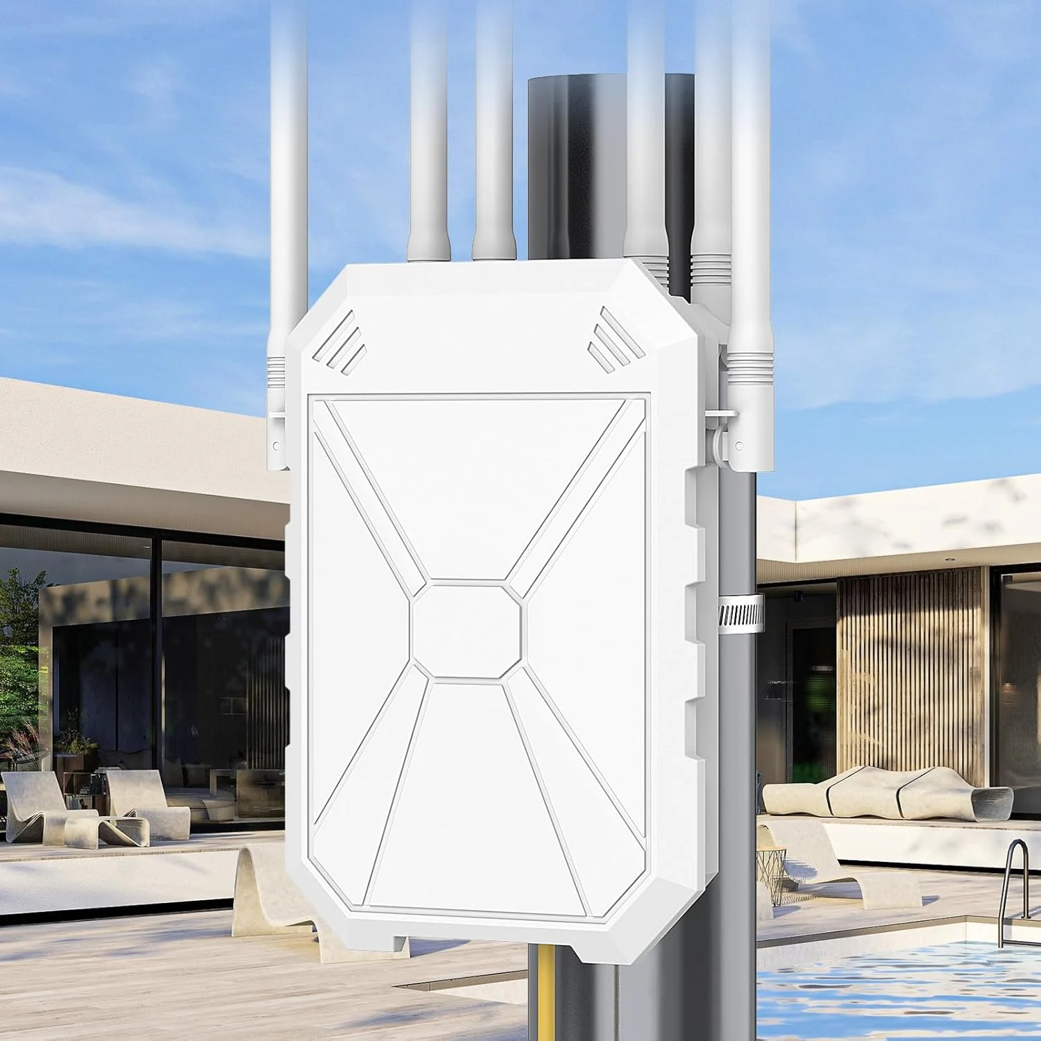 تقویت کننده وای فای 6 AX1800 فضای باز، تقویت کننده سیگنال وای فای فضای باز با توان بالا، اکسس پوینت وای فای دوربرد فضای باز، دارای استاندارد IP67 مقاوم در برابر آب و هوا، PoE غیرفعال، مناسب برای استارلینک، پاسیو، کمپینگ، حیاط، RV