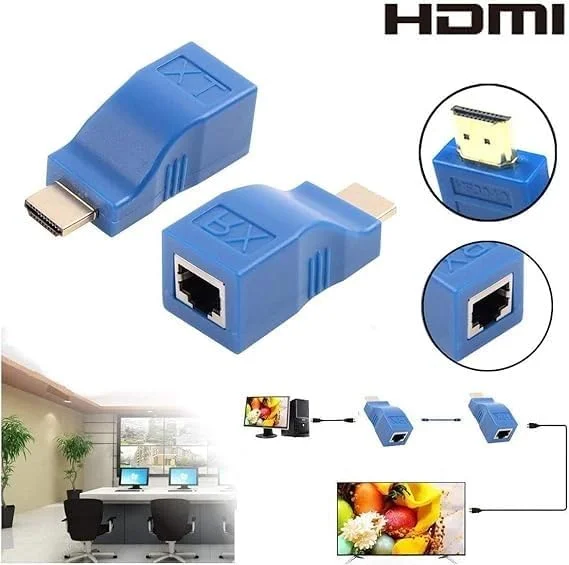 (2 عدد) توسعه دهنده HDMI پاور پرایم، تبدیل کننده توسعه دهنده کابل شبکه HDMI به RJ45 از طریق Cat 5e / 6 1080p تا 30 متر توسعه دهنده برای HDTV PS4 STB 4K 2K