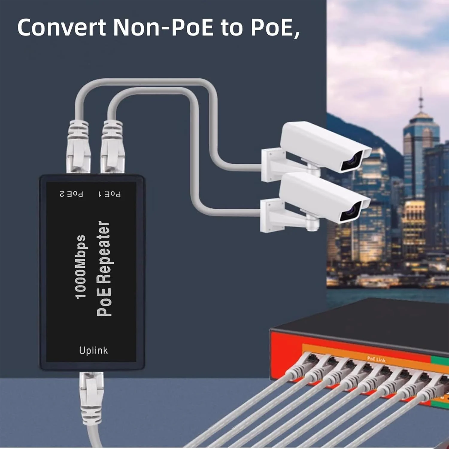 تکرار کننده POE گیگابیتی 3 پورت، 10/100/1000 مگابیت بر ثانیه 1 ورودی 2 خروجی توسعه دهنده POE، سازگار با IEEE 802.3af/at، گسترش 100 متری (328 فوت) انتقال برق و داده اضافی، برای سیستم های امنیتی دوربین IP، تلفن VoIP