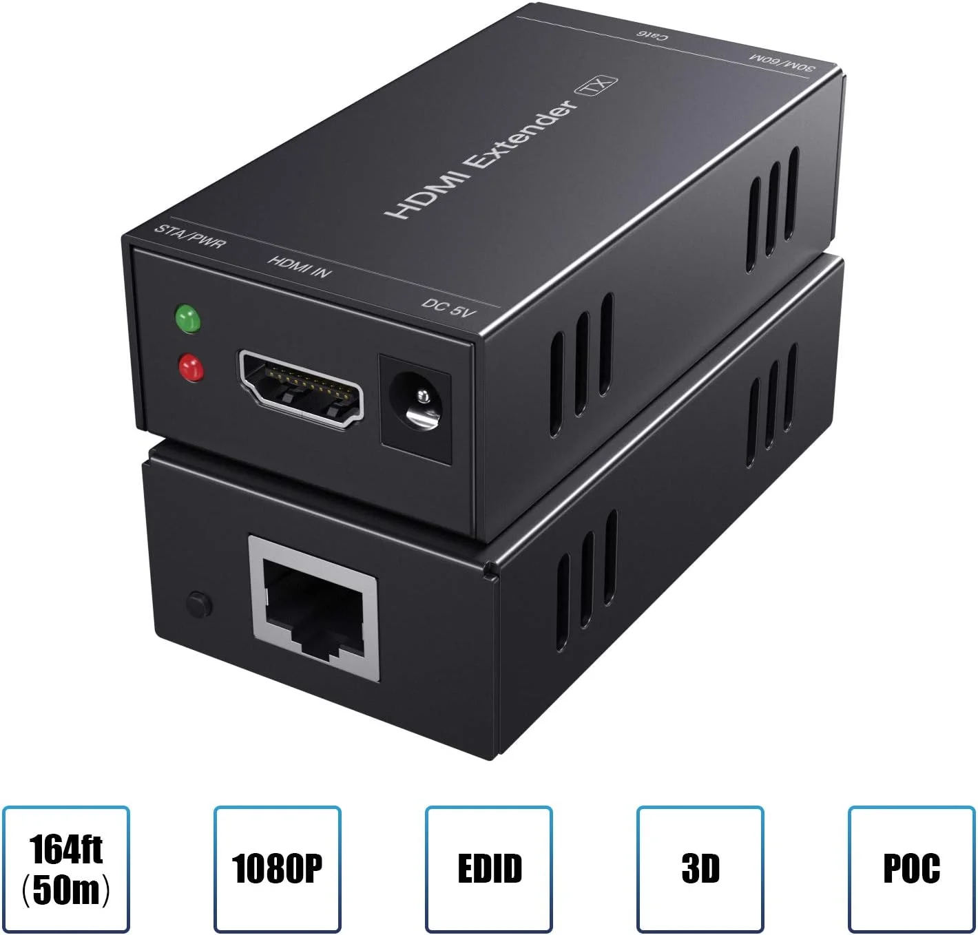 افزایش دهنده HDMI از طریق کابل شبکه PWAYTEK RJ45 تا 50 متر، پشتیبانی از HD 1080p، قابلیت یادگیری EDID و کارکرد با منبع تغذیه تکی (فرستنده و گیرنده)