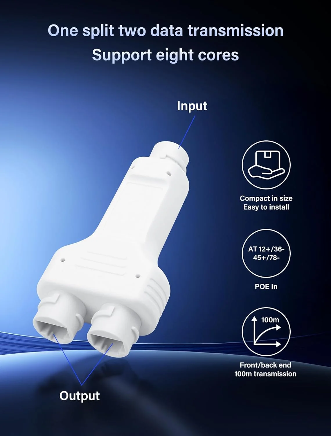 تقسیم کننده ضد آب PoE سینلون IP67، توسعه دهنده PoE یک ورودی دو خروجی، افزایش طول 100 متری، تکرار کننده PoE اترنت 10/100 مگابیت بر ثانیه در فضای باز برای دوربین IP، نصب آسان