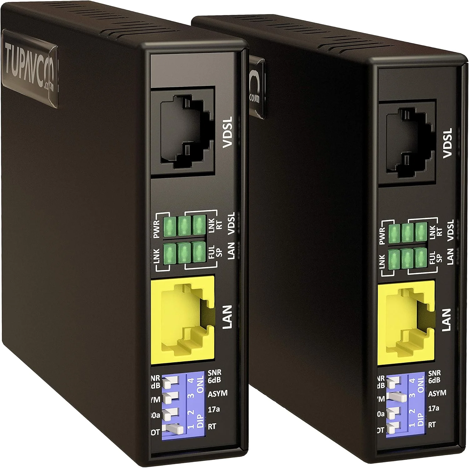 کیت توسعه دهنده اترنت توپاوکو از طریق خط تلفن یا کابل RJ45 تا 2100 متر - بسته 2 عددی TEX-100 - توسعه شبکه LAN از طریق سیم مسی یا CAT5/CAT6 - تقویت کننده پل پهن باند VDSL