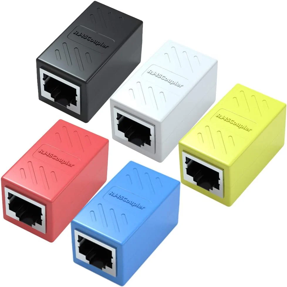 کوپلر RJ45 بسته 5 عددی، توسعه دهنده اترنت RJ45، برای کابل اترنت Cat7/Cat6/Cat5e/Cat5 - کوپلر کابل شبکه مادگی به مادگی (رنگ)