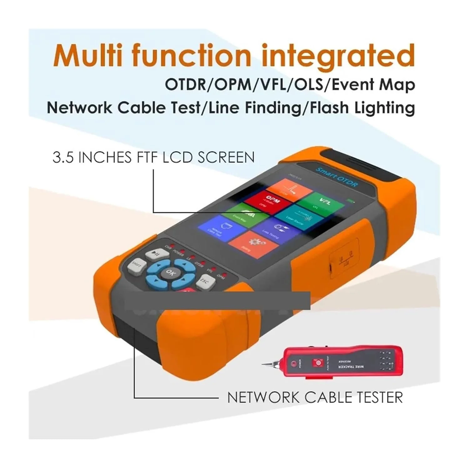 مینی OTDR دو طول موج 1310/1550 نانومتر 24/22dB فیبر نوری هوشمند OTDR، پشتیبانی از نقشه رویداد/تستر کابل RJ45 (1310 1550nm(UPC)) مینی OTDR دو طول موج 1310/1550 نانومتر 24/22dB فیبر نوری هوشمند OTDR، پشتیبانی از نقشه رویداد/تستر کابل RJ45 (1310 1550nm(UPC))