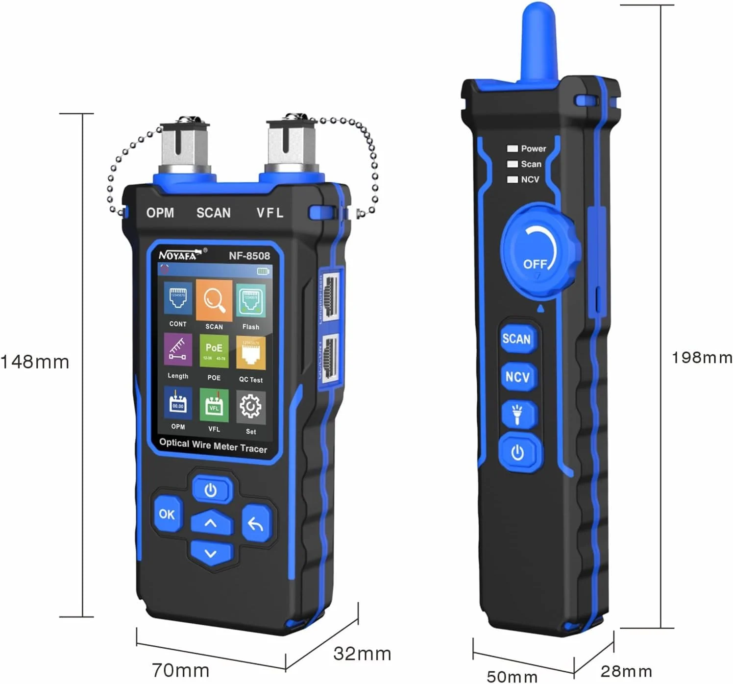 تستر کابل، ردیاب سیم نوری دیجیتال LCD، یابنده خط شبکه، بررسی کننده چند منظوره PoE با عملکردهای OPM/VFL/CONT/SCAN/Illuminate تستر کابل، ردیاب سیم نوری دیجیتال LCD، یابنده خط شبکه، بررسی کننده چند منظوره PoE با عملکردهای OPM/VFL/CONT/SCAN/Illuminate