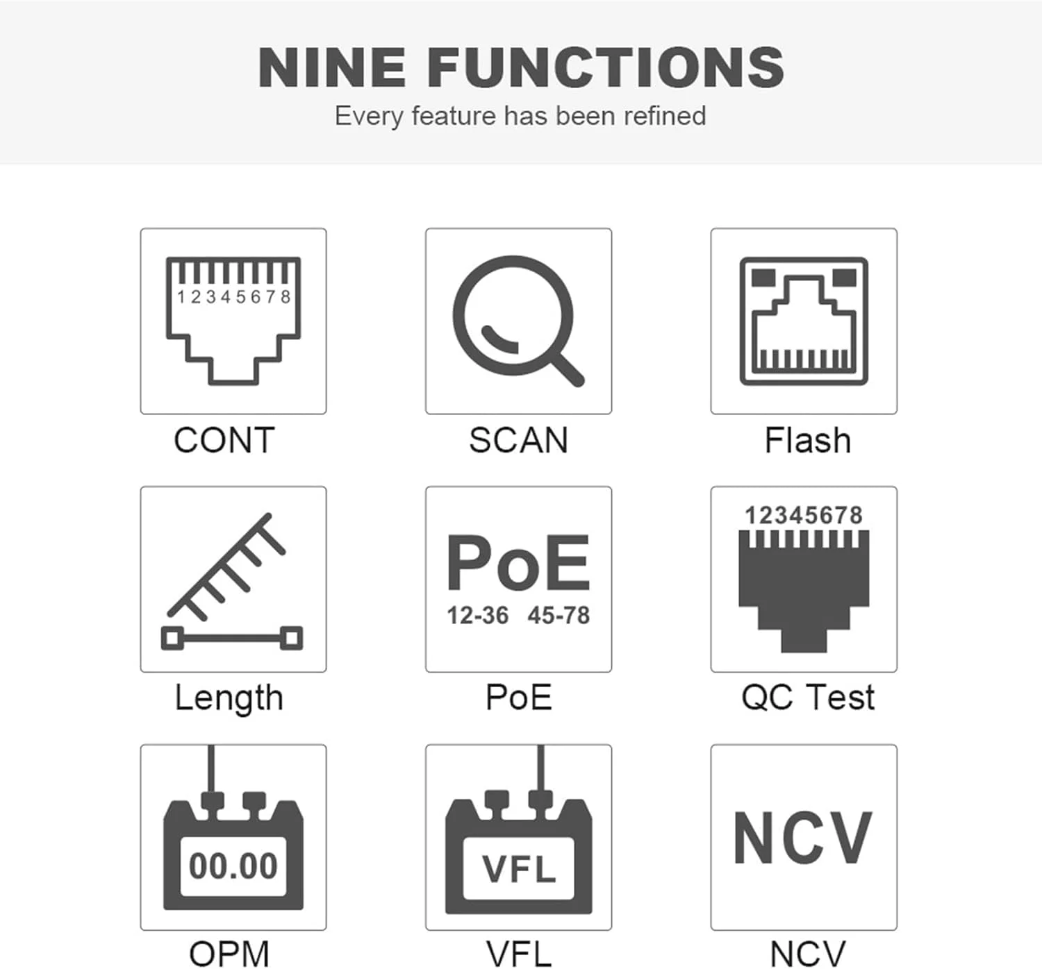 تستر کابل، ردیاب سیم نوری دیجیتال LCD، یابنده خط شبکه، بررسی کننده چند منظوره PoE با عملکردهای OPM/VFL/CONT/SCAN/Illuminate تستر کابل، ردیاب سیم نوری دیجیتال LCD، یابنده خط شبکه، بررسی کننده چند منظوره PoE با عملکردهای OPM/VFL/CONT/SCAN/Illuminate