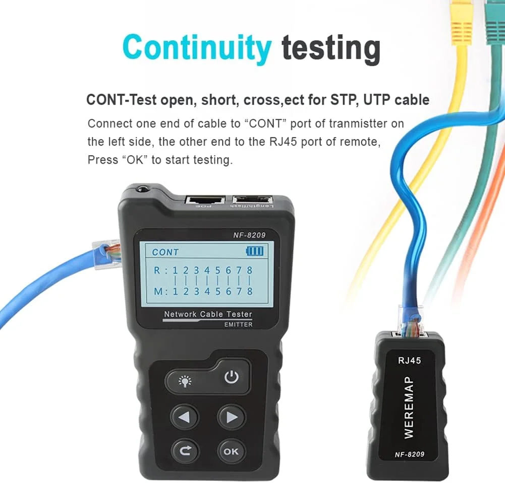 تستر کابل شبکه 4 در 1 با ردیاب کابل شبکه PoE و NCV برای CAT5e/CAT6/CAT6a، تستر کابل شبکه اترنت Poe با عملکرد TDR و عملکرد روشنایی تستر کابل شبکه 4 در 1 با ردیاب کابل شبکه PoE و NCV برای CAT5e/CAT6/CAT6a، تستر کابل شبکه اترنت Poe با عملکرد TDR و عملکرد روشنایی
