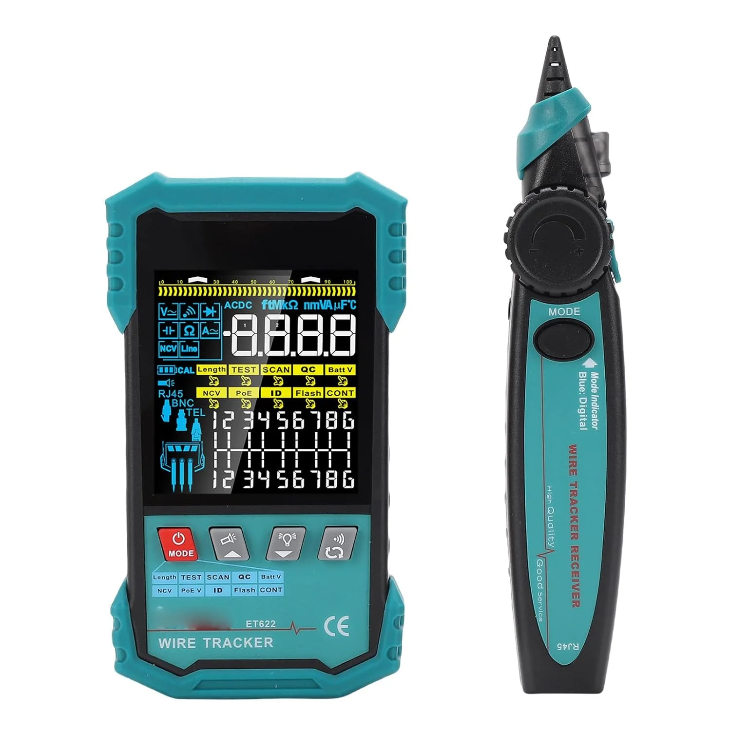 تستر کابل شبکه Asixxsix، تستر اترنت با PoE NCV RJ11 RJ45 LAN CAT5 CAT6، ردیاب سیم، مکان یاب خطا، چراغ قوه، طول قابل اندازه گیری 400 متری، یاب خط تلفن، تعمیرات خانگی
