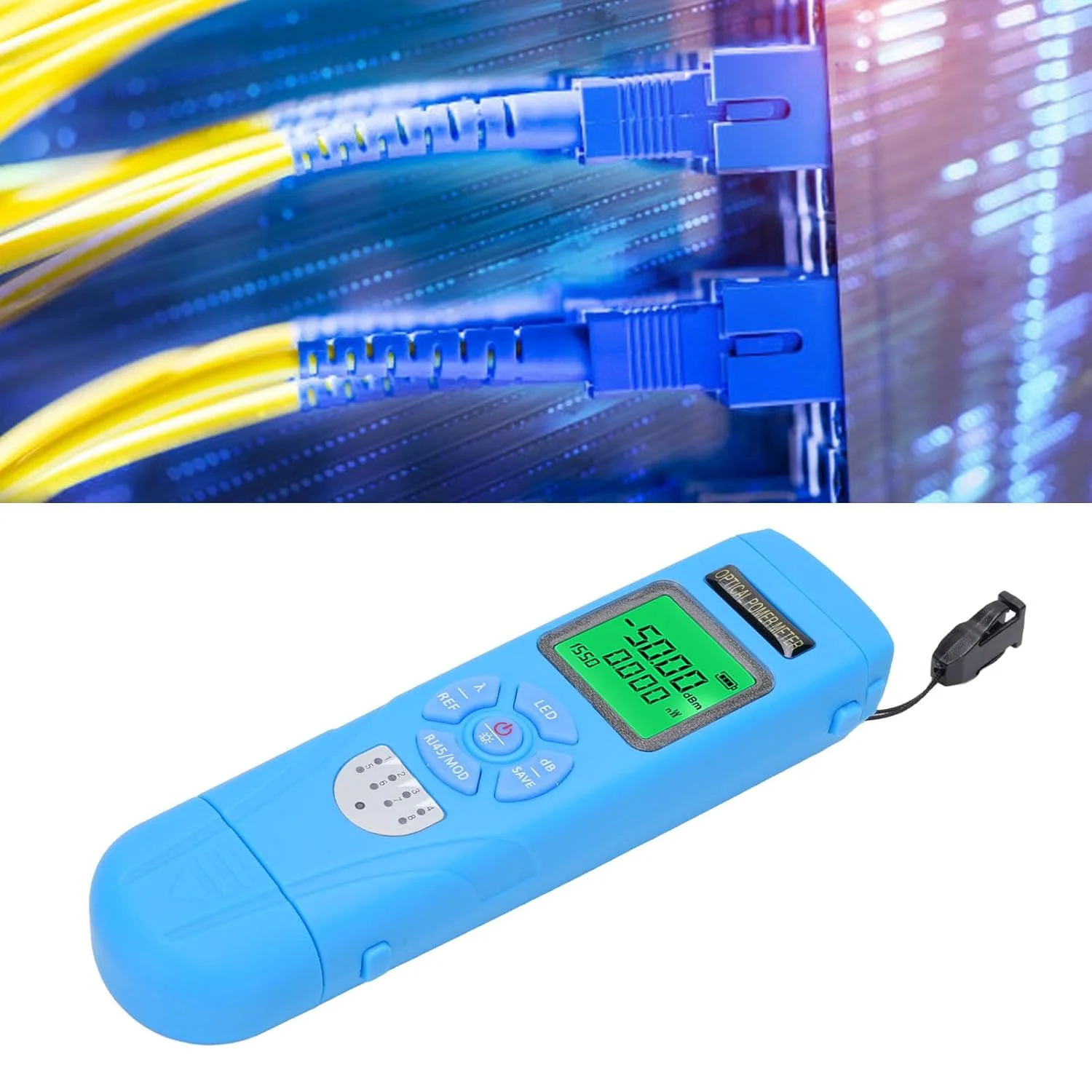 تستر کابل فیبر نوری Asixxsix، توان سنج نوری قابل حمل -50 تا +26dBm با نور LED تست RJ45، 10 طول موج، برای کابل شبکه فیبر نوری تستر کابل فیبر نوری Asixxsix، توان سنج نوری قابل حمل -50 تا +26dBm با نور LED تست RJ45، 10 طول موج، برای کابل شبکه فیبر نوری