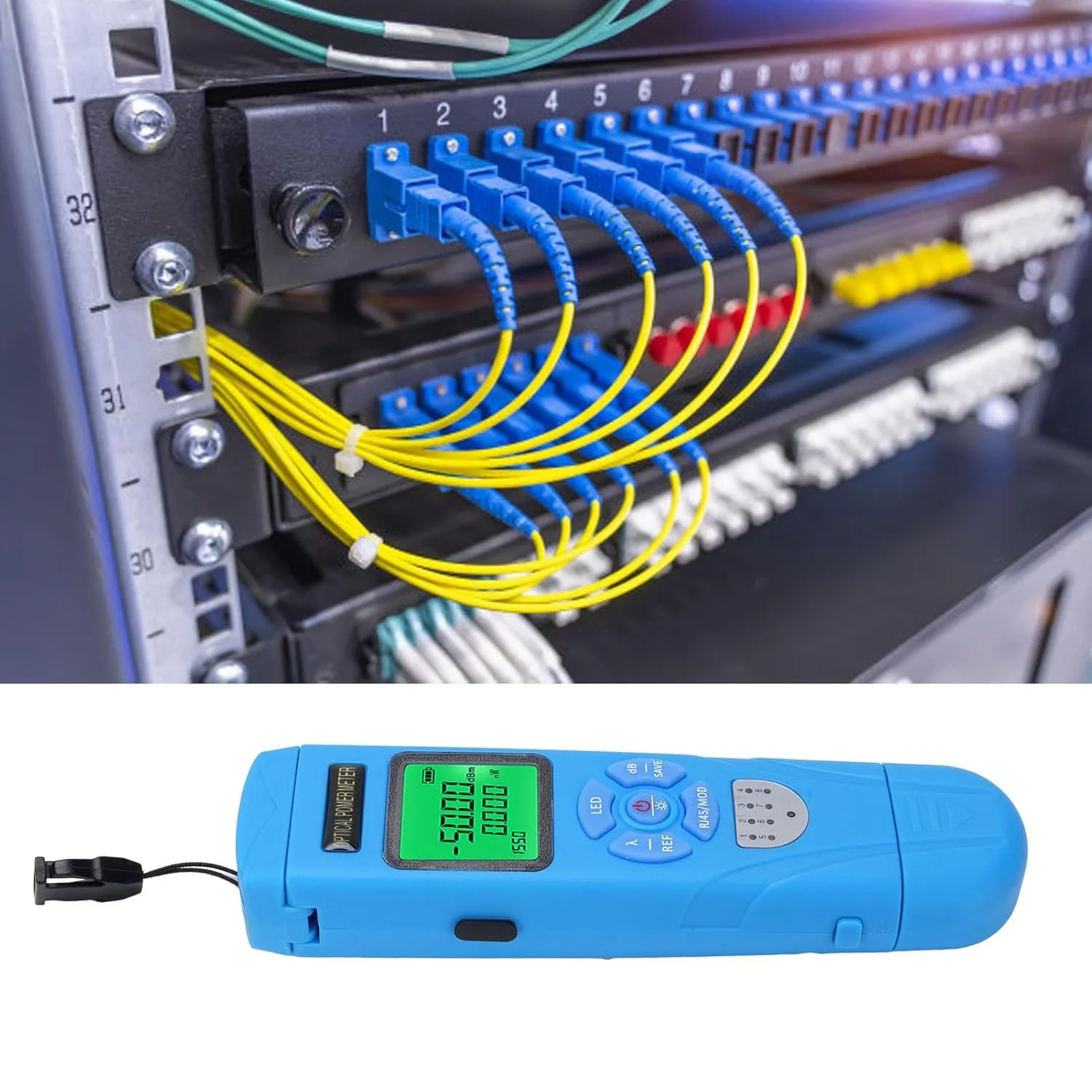 تستر کابل فیبر نوری Asixxsix، توان سنج نوری قابل حمل -50 تا +26dBm با نور LED تست RJ45، 10 طول موج، برای کابل شبکه فیبر نوری تستر کابل فیبر نوری Asixxsix، توان سنج نوری قابل حمل -50 تا +26dBm با نور LED تست RJ45، 10 طول موج، برای کابل شبکه فیبر نوری