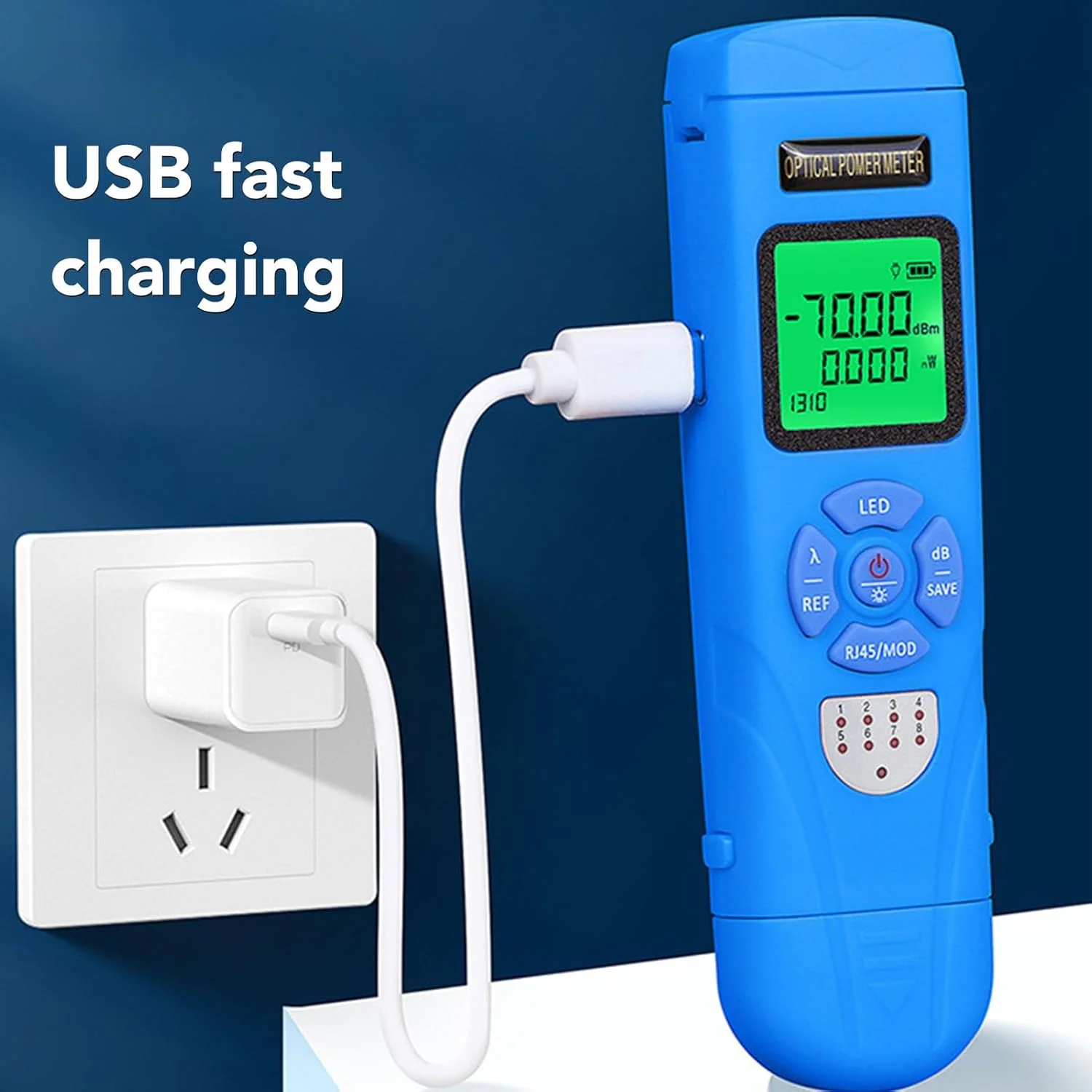 تستر کابل فیبر نوری Asixxsix، توان سنج نوری قابل حمل -50 تا +26dBm با نور LED تست RJ45، 10 طول موج، برای کابل شبکه فیبر نوری تستر کابل فیبر نوری Asixxsix، توان سنج نوری قابل حمل -50 تا +26dBm با نور LED تست RJ45، 10 طول موج، برای کابل شبکه فیبر نوری