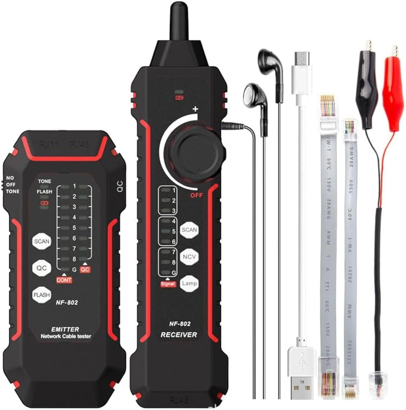 ردیاب خط آزونی، ردیاب سیم شبکه، تستر کابل شبکه RJ11 RJ45، ردیاب کابل اترنت چند منظوره ضد تداخل برای کابل شبکه، خط تلفن، سیم نول و سیم برق