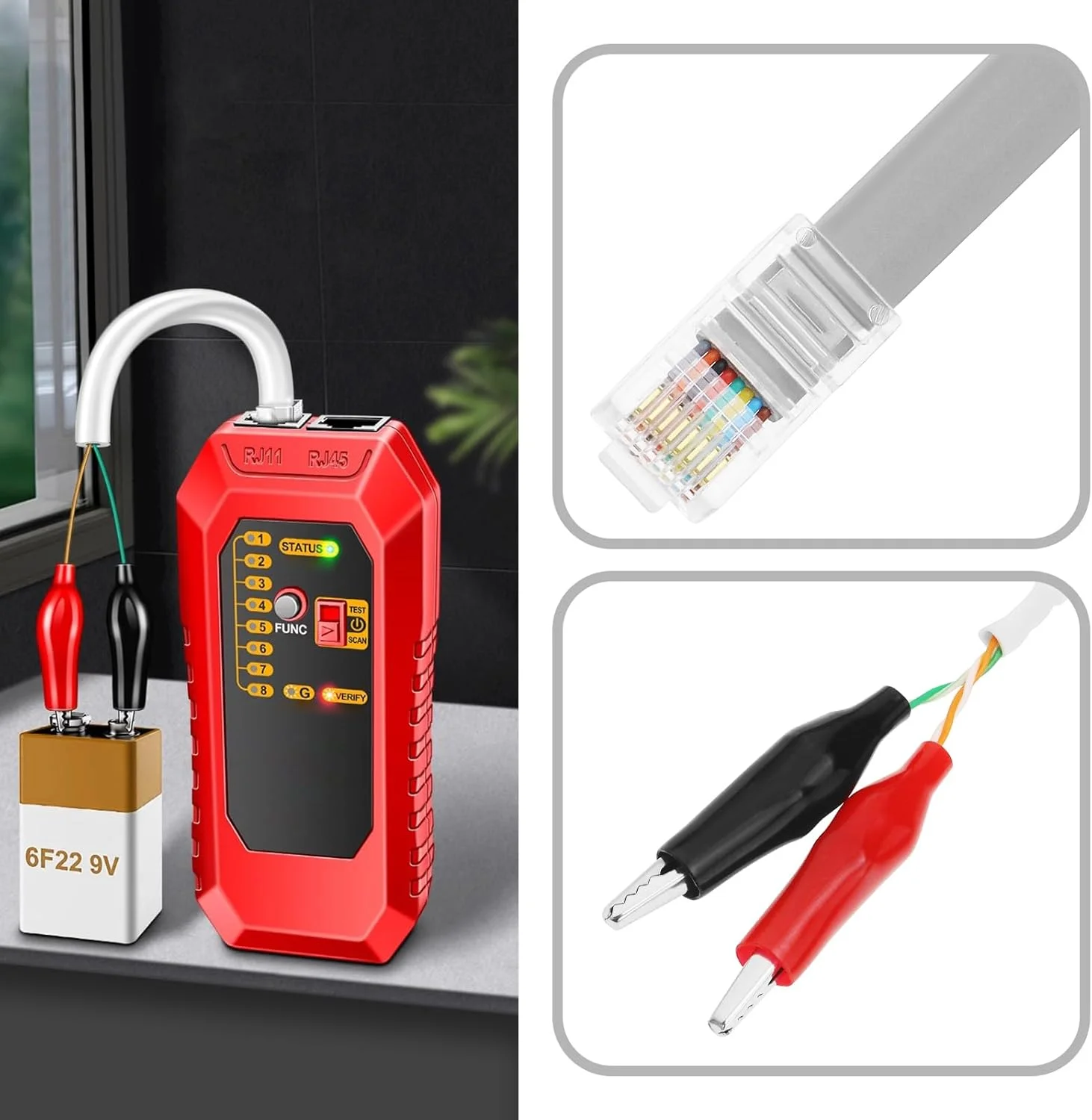 دو مجموعه کابل جایگزین برای تستر کابل شبکه LAN، کابل تست 16 سانتی متری خط تلفن با گیره های سوسماری کانکتور RJ11 RJ45