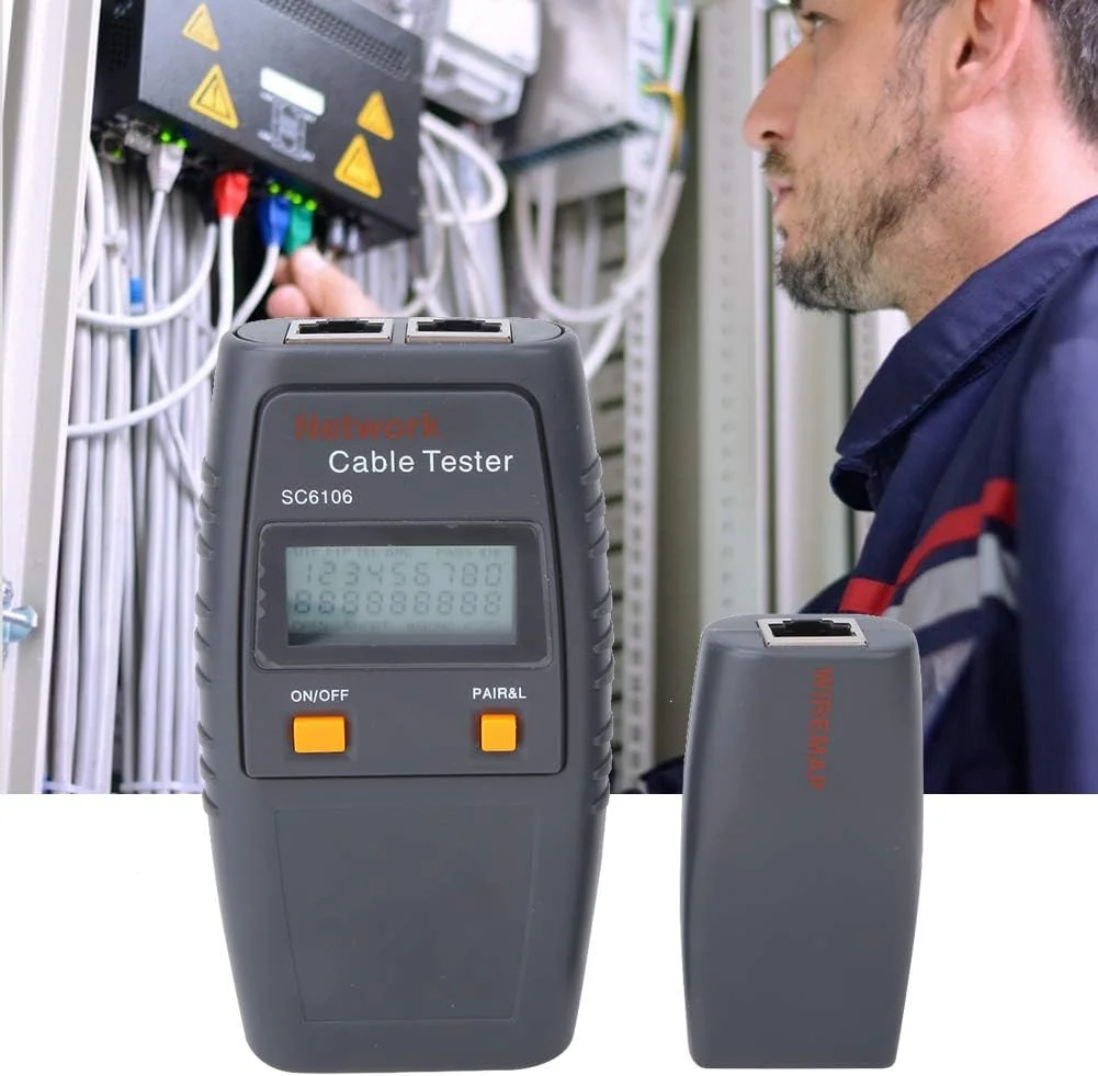 تستر کابل اتوماتیک - تستر شبکه RJ45/RJ11/BNC با صفحه نمایش LCD، اعلان صوتی و عمر باتری طولانی، برای تست پیوستگی، اتصال کوتاه و مدار باز تستر کابل اتوماتیک - تستر شبکه RJ45/RJ11/BNC با صفحه نمایش LCD، اعلان صوتی و عمر باتری طولانی، برای تست پیوستگی، اتصال کوتاه و مدار باز