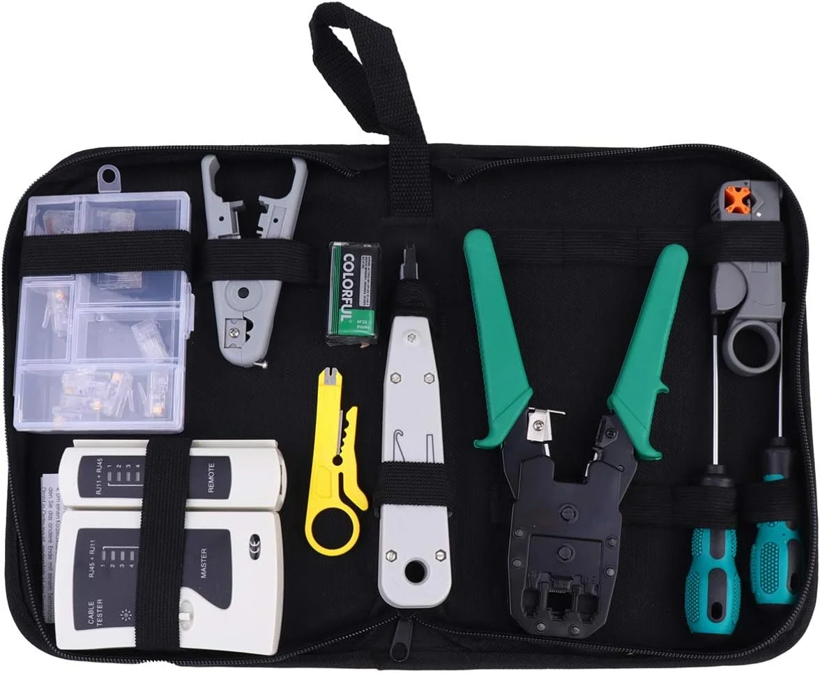 مجموعه ابزار تست کابل LAN Baluue، ابزار تعمیر، ابزار سیم کشی، مجموعه ابزار خاتمه اترنت، پیچ گوشتی شبکه، سیم لخت کن، ابزار نصب شبکه، گیره کابل پرس