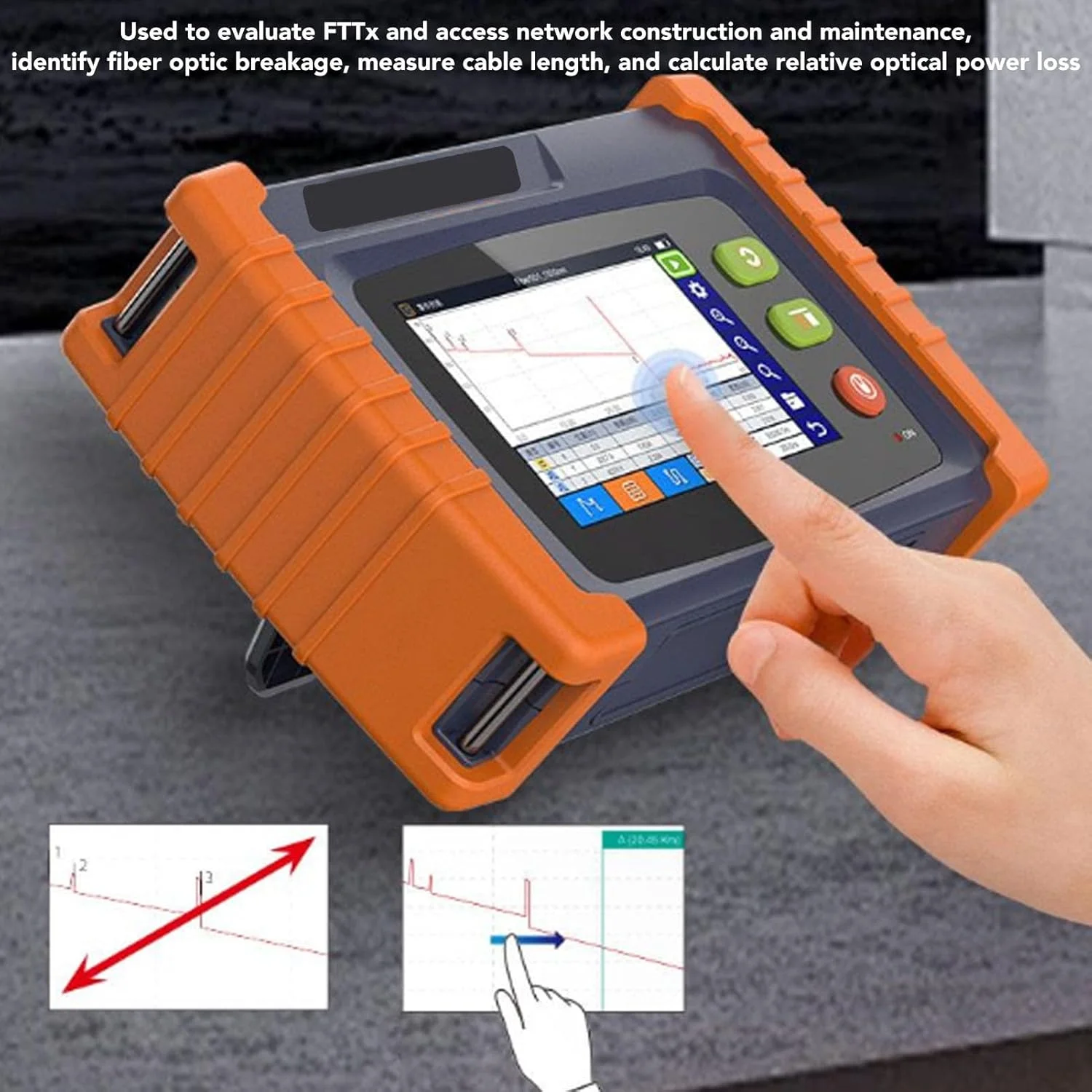 تستر فیبر نوری OTDR Bewinner با صفحه لمسی 4.3 اینچی، رفلکتومتر دامنه زمانی نوری پویا، ابزار تست شبکه کابل فیبر نوری با منطقه کور 1 متری برای شناسایی نقاط شکست فیبر تستر فیبر نوری OTDR Bewinner با صفحه لمسی 4.3 اینچی، رفلکتومتر دامنه زمانی نوری پویا، ابزار تست شبکه کابل فیبر نوری با منطقه کور 1 متری برای شناسایی نقاط شکست فیبر