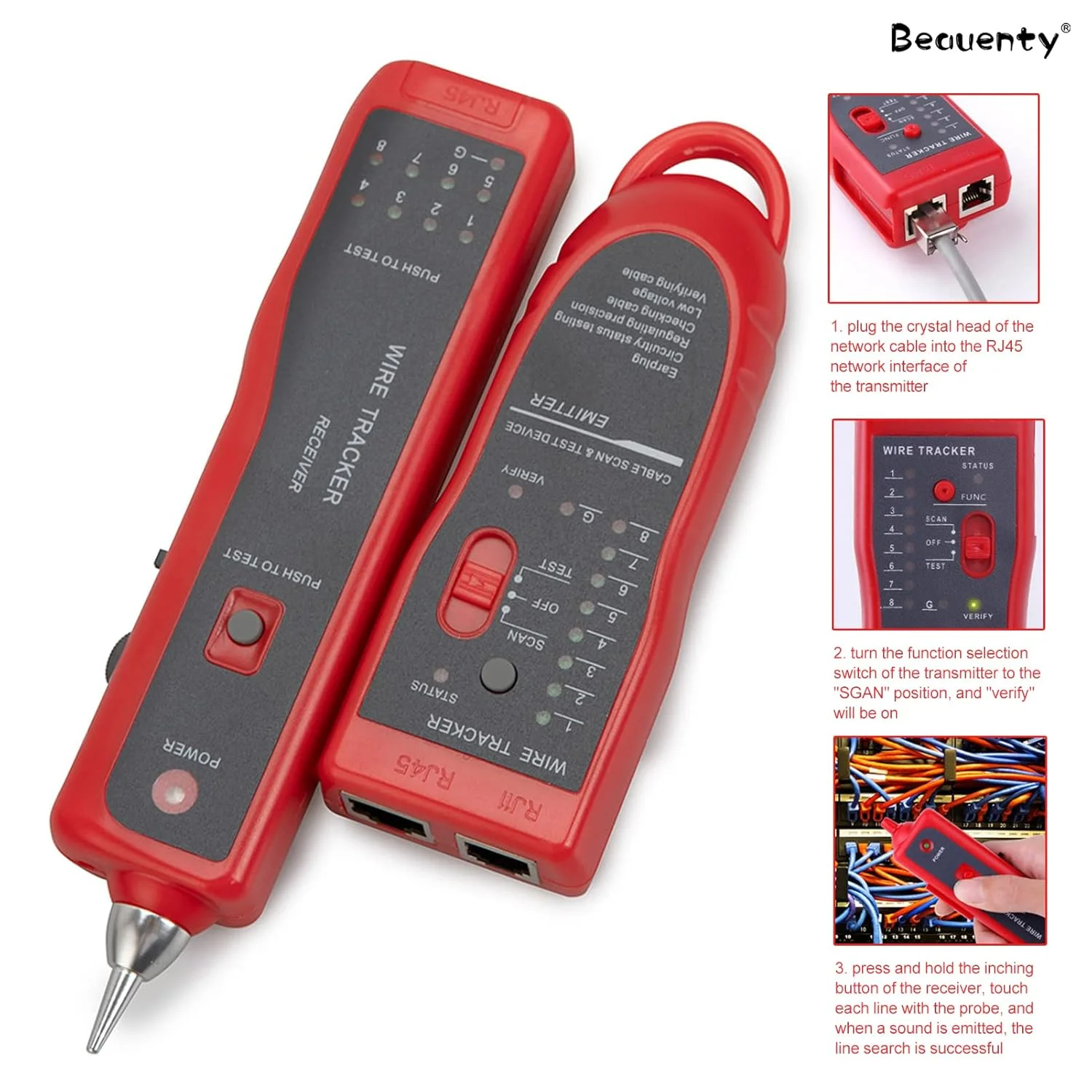 ردیاب خط تلفن Beauenty، ردیاب کابل شبکه LAN، ردیاب چند منظوره ضد تداخل برای RJ11 RJ45 Cat5 Cat6 (قرمز) ردیاب خط تلفن Beauenty، ردیاب کابل شبکه LAN، ردیاب چند منظوره ضد تداخل برای RJ11 RJ45 Cat5 Cat6 (قرمز)