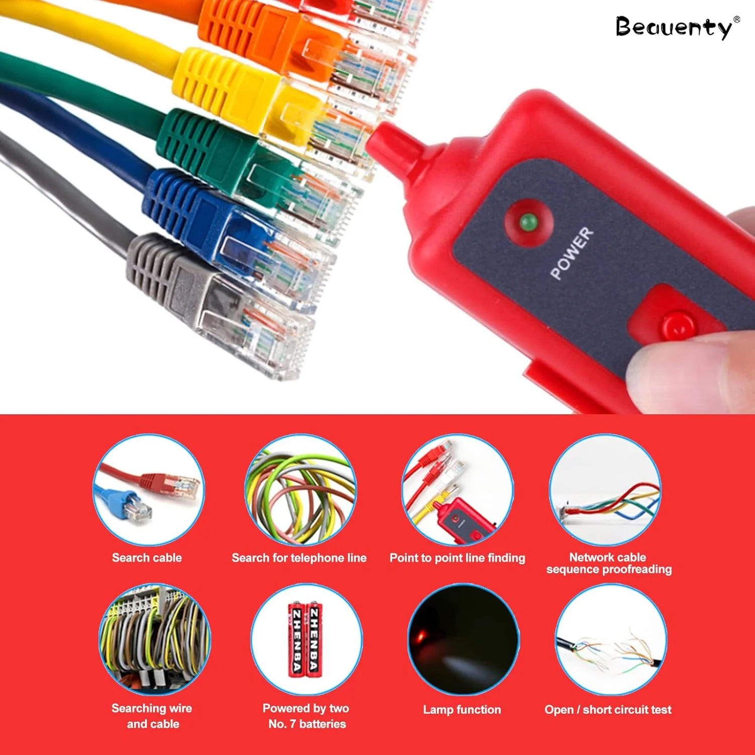 ردیاب خط تلفن Beauenty، ردیاب کابل شبکه LAN، ردیاب چند منظوره ضد تداخل برای RJ11 RJ45 Cat5 Cat6 (قرمز) ردیاب خط تلفن Beauenty، ردیاب کابل شبکه LAN، ردیاب چند منظوره ضد تداخل برای RJ11 RJ45 Cat5 Cat6 (قرمز)