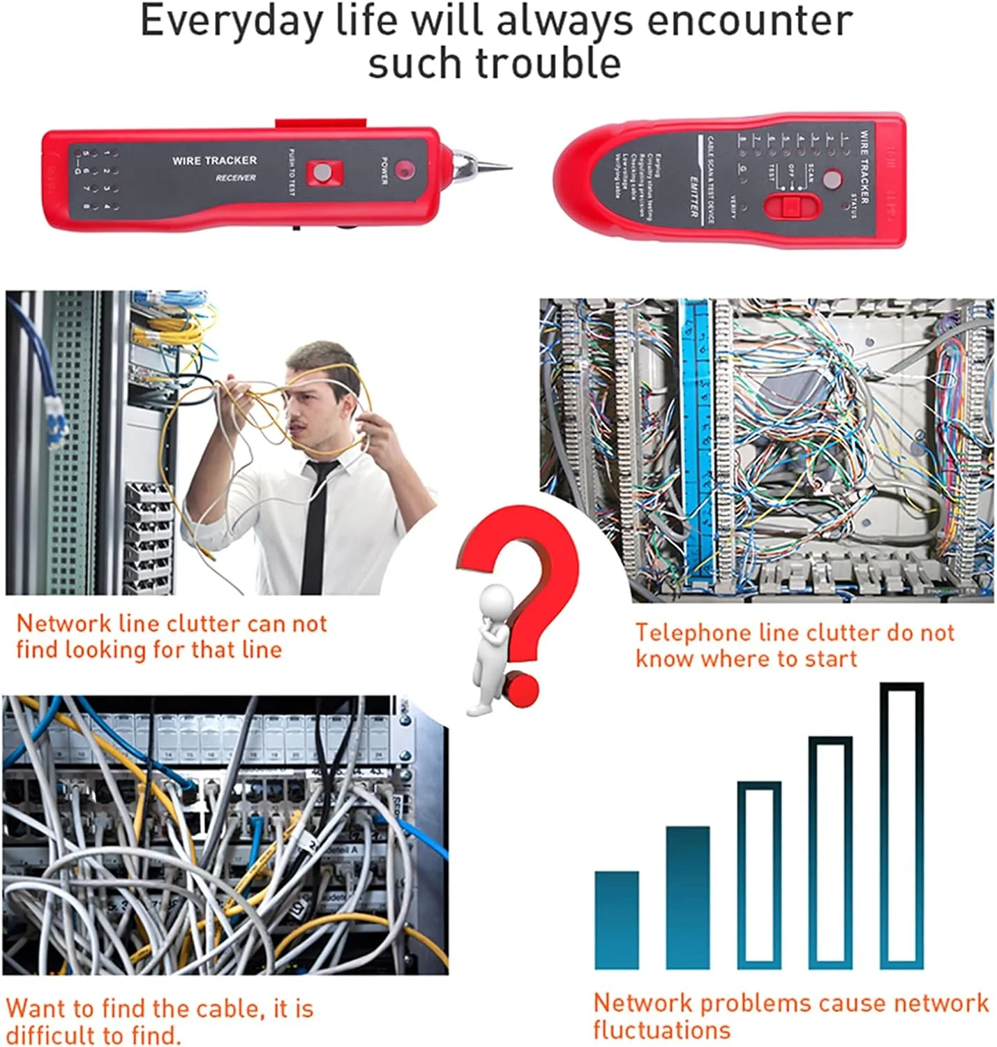 تستر کابل شبکه RJ45 RJ11، ردیاب کابل، یابنده خط، تستر سیم با گوشی و ابزار برای تست خط تلفن، مرتب سازی کابل، مرتب سازی نگهداری شبکه