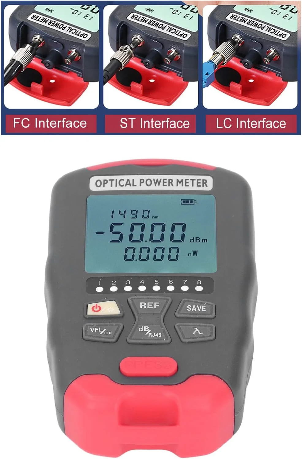 نورسنج فیبر نوری بریلوکسا با نور قرمز VFL، تستر کابل شبکه، نور LED، مولتی متر نوری (70- تا 10+dBm)