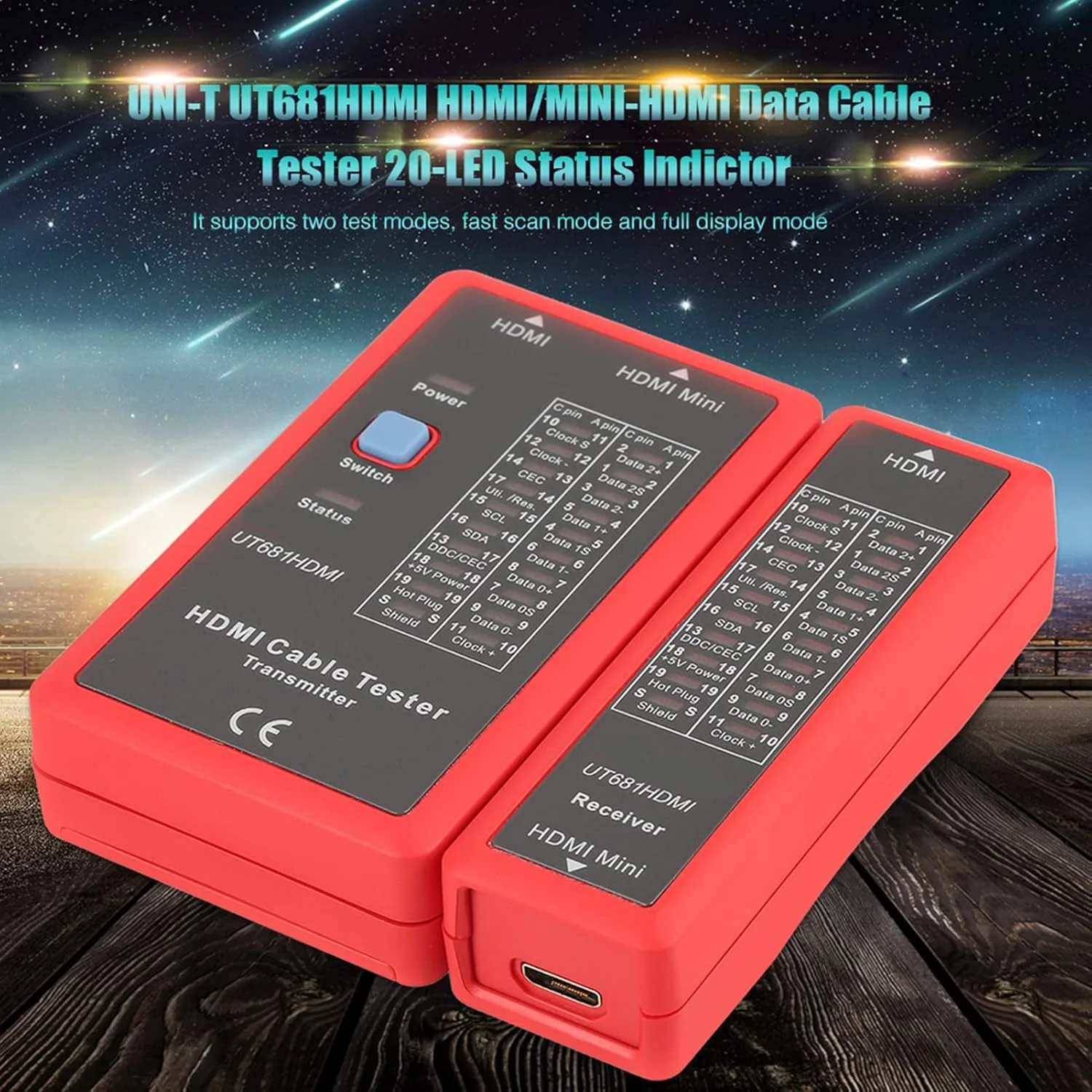 تستر کابل داده مینی HDMI مدل UT681HDMI با نشانگر وضعیت 20LED، تستر کابل شبکه قابل حمل با کیفیت بالا، اتصالات مینی HDMI