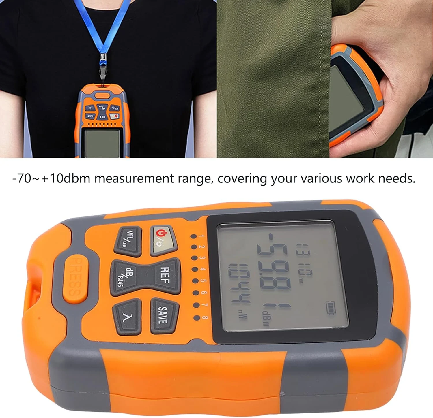 تستر کابل فیبر نوری، پاور متر فیبر نوری با رابط، تستر دیجیتال فیبر، تستر کابل شبکه نوری -70 تا +10dbm، تستر فیبر قابل حمل 4 در 1 (1MW)