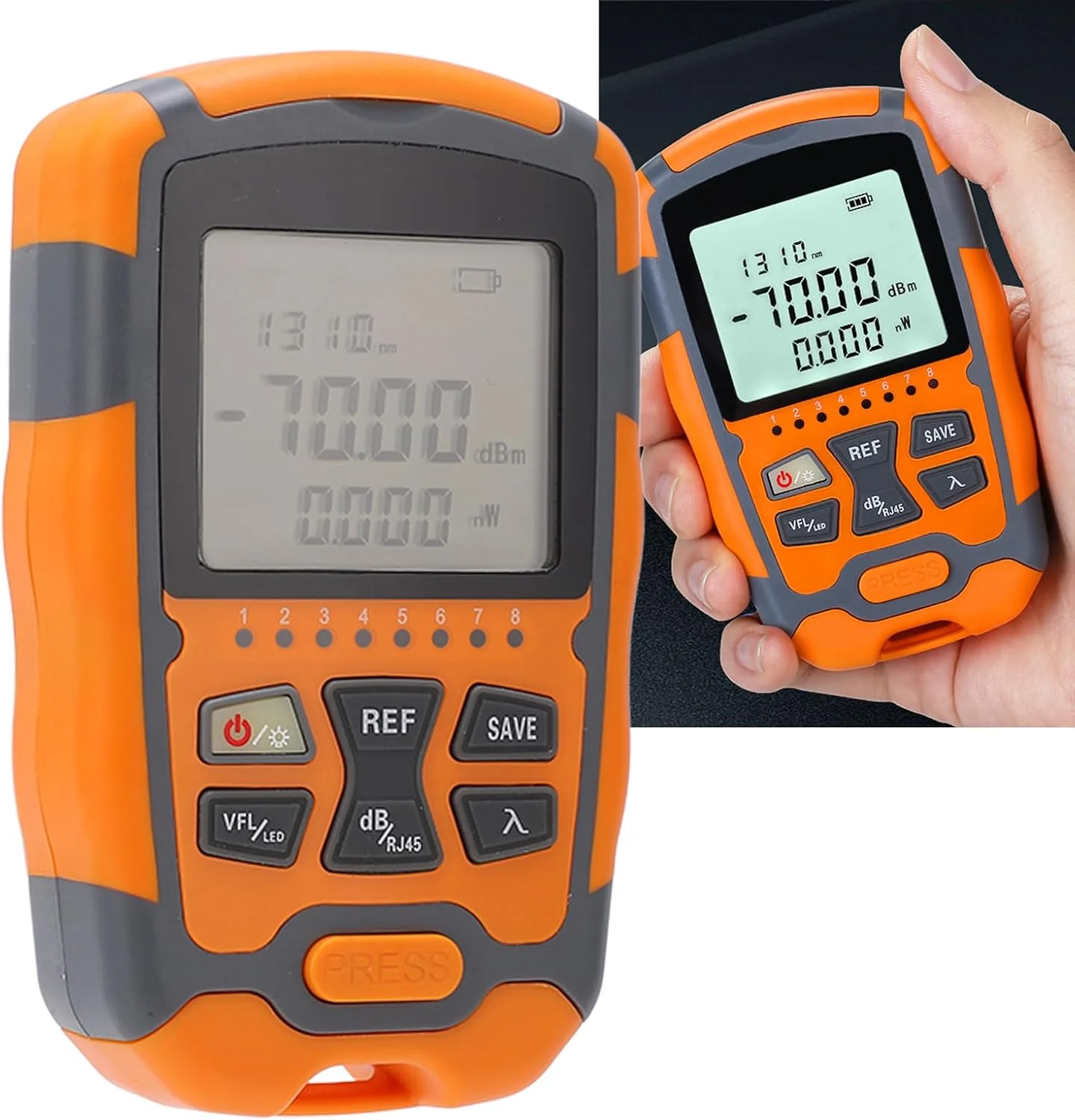 تستر کابل فیبر نوری، پاور متر فیبر نوری با رابط، تستر دیجیتال فیبر، تستر کابل شبکه نوری -70 تا +10dbm، تستر فیبر قابل حمل 4 در 1 (1MW)