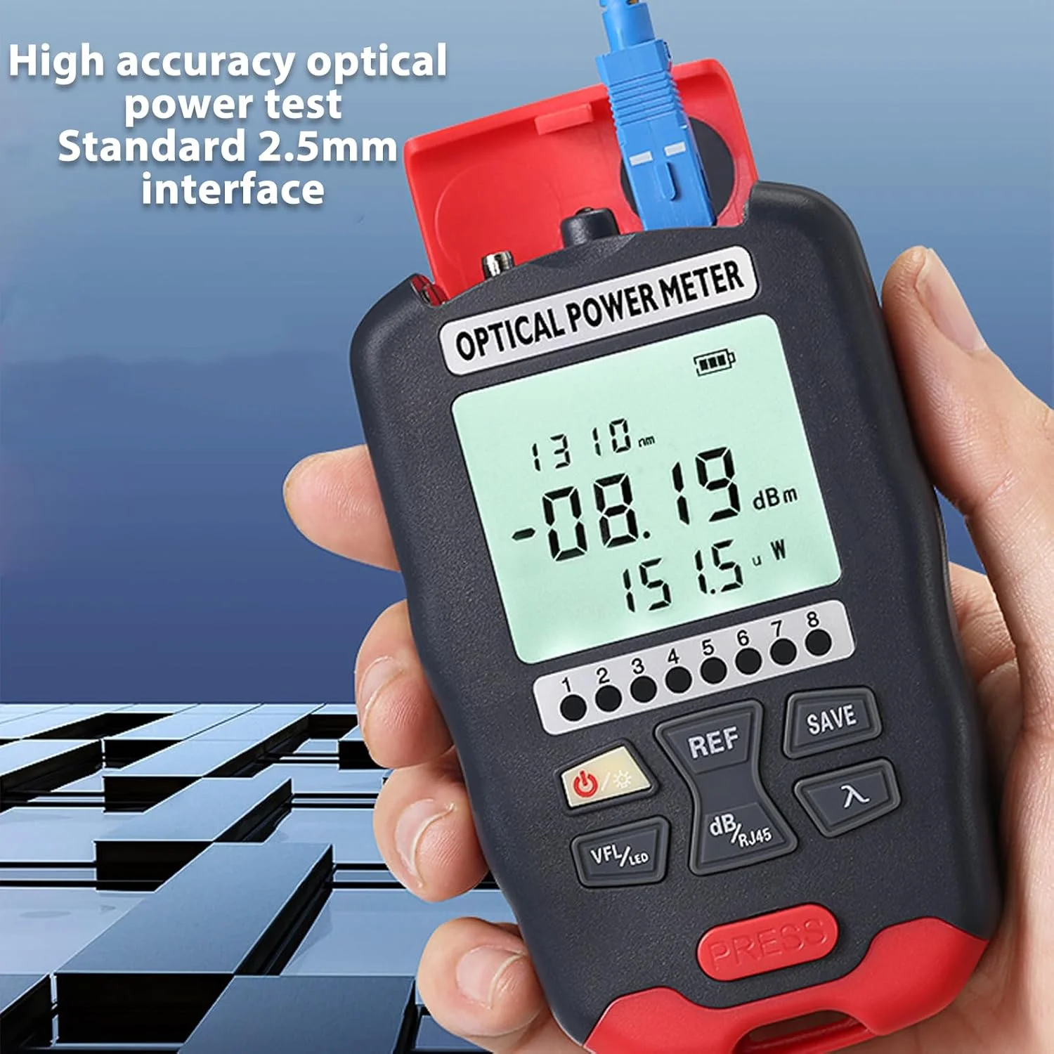 تستر فیبر نوری BROLEO، دارای 10 طول موج و مکان یاب عیب یابی بصری VFL با آداپتور SC FC ST، خاموش شدن خودکار، فاصله تشخیص 20 کیلومتر، توان سنج فیبر نوری قابل حمل برای کابل شبکه (از 50- تا