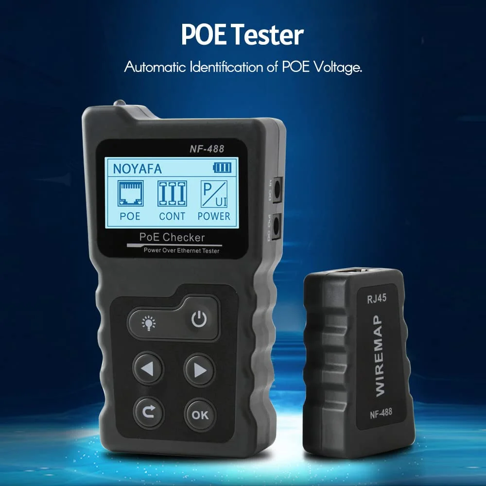 NF-488 تستر PoE، ردیاب کابل شبکه، تستر تداوم کابل شبکه RJ45 با تست حلقه/تست برق/عملکرد نور NF-488 تستر PoE، ردیاب کابل شبکه، تستر تداوم کابل شبکه RJ45 با تست حلقه/تست برق/عملکرد نور