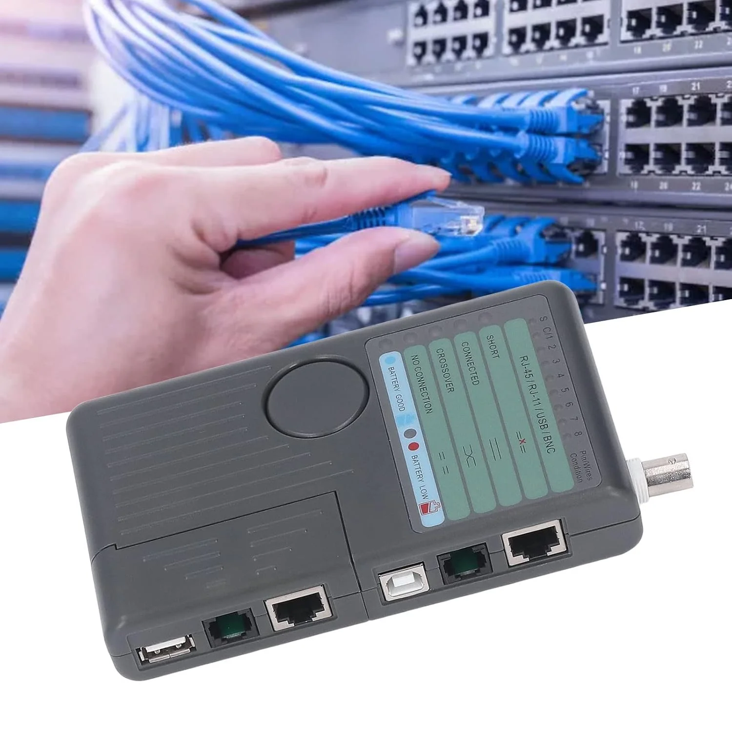 ردیاب پیوستگی سیگنال کابل HAIRA، تستر شبکه دستی با نشانگر LED، چند منظوره با راندمان بالا و اندازه جمع و جور با کانکتور برای سیم RJ45 RJ11 USB BNC ردیاب پیوستگی سیگنال کابل HAIRA، تستر شبکه دستی با نشانگر LED، چند منظوره با راندمان بالا و اندازه جمع و جور با کانکتور برای سیم RJ45 RJ11 USB BNC