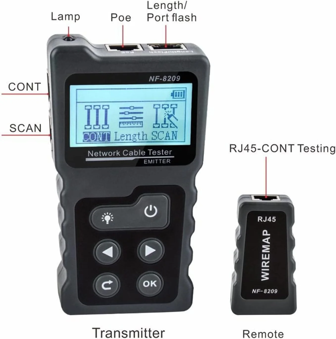 فیبر کلیور NF-8209 تستر کابل اینترنت با صفحه نمایش LCD، اندازه گیری طول کابل RJ45، ردیاب کابل UTP، تستر چند منظوره ابزار شبکه (رنگ: NF-8209) فیبر کلیور NF-8209 تستر کابل اینترنت با صفحه نمایش LCD، اندازه گیری طول کابل RJ45، ردیاب کابل UTP، تستر چند منظوره ابزار شبکه (رنگ: NF-8209)