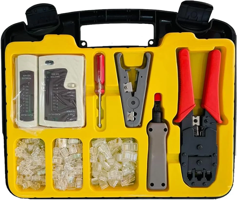 مجموعه ابزار شبکه دی-نت – ابزار پرس RJ45، تستر کابل LAN، کانکتورهای RJ45/RJ11/RJ12، ابزار پانچ برای CAT5/CAT6، کیت تخصصی تعمیر و نگهداری شبکه