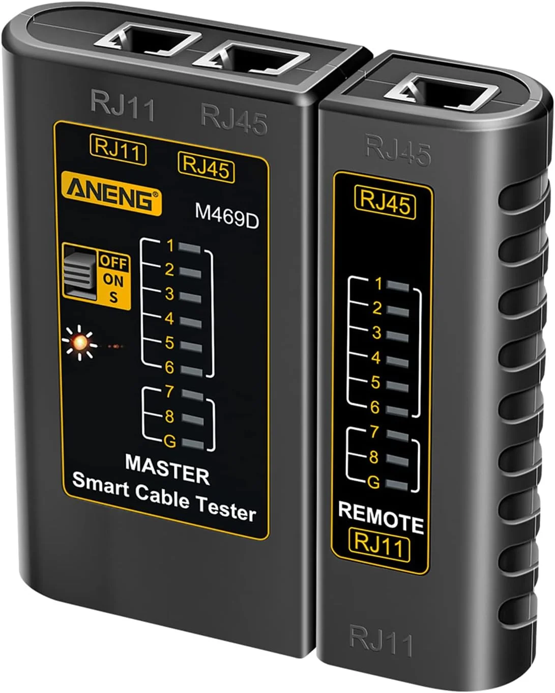 DFHJ M469D ابزار تست کابل شبکه برای خطوط تلفن RJ11 RJ45 با نشانگر LED، بررسی روشن/خاموش، کابل شبکه محافظ دار و تست از راه دور