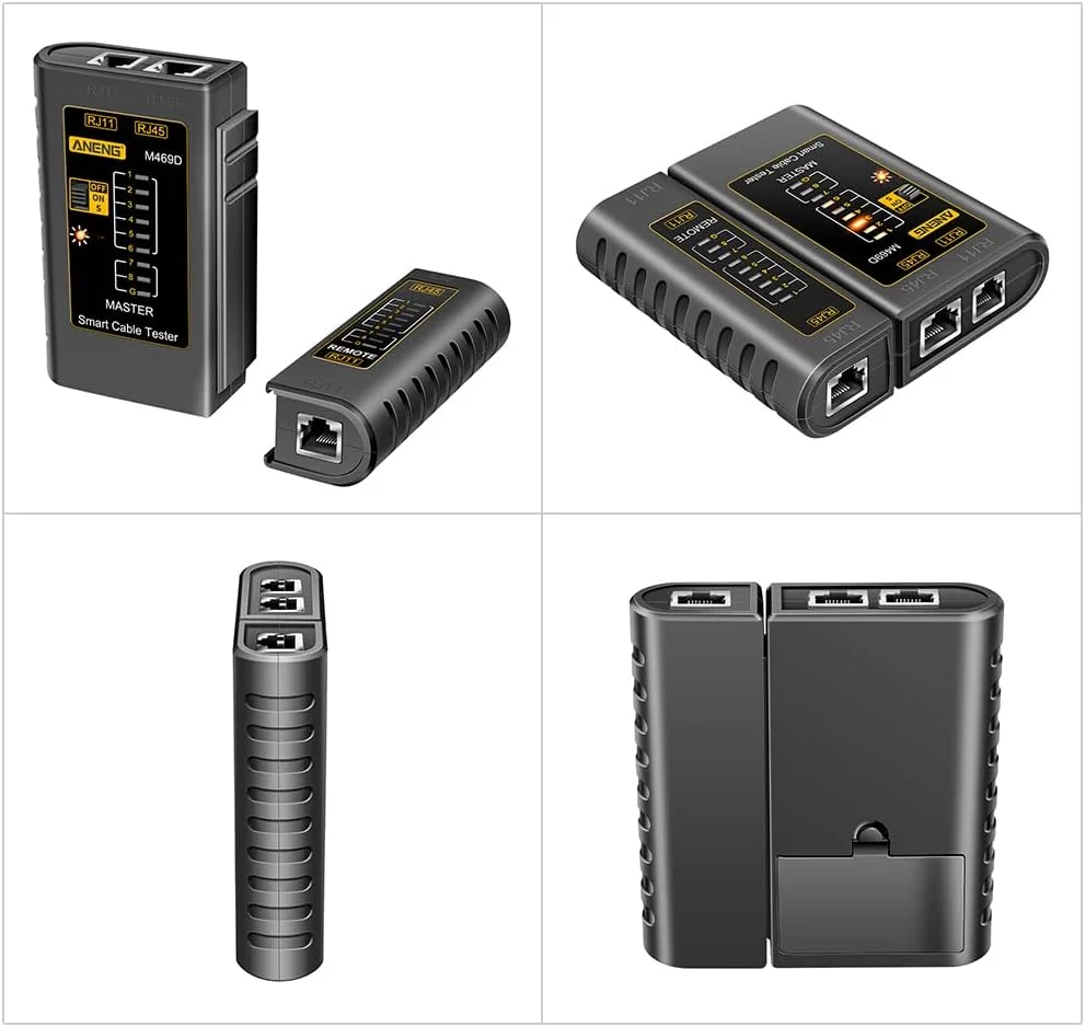 DFHJ M469D ابزار تست کابل شبکه برای خطوط تلفن RJ11 RJ45 با نشانگر LED، بررسی روشن/خاموش، کابل شبکه محافظ دار و تست از راه دور