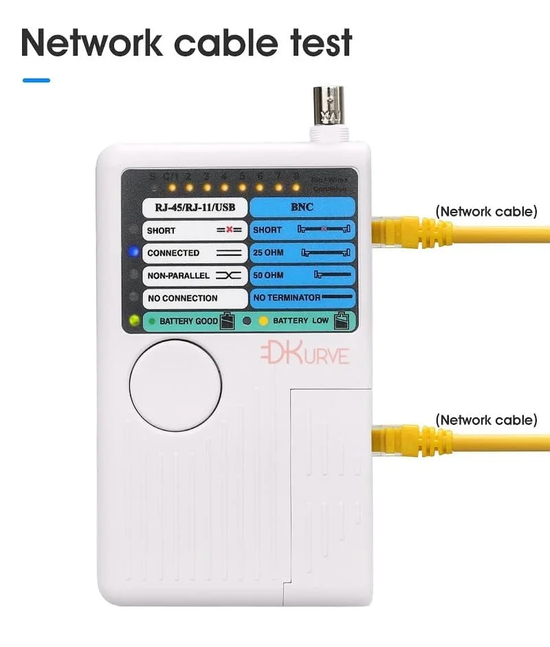 تستر کابل شبکه DKURVE RJ11 RJ45 BNC ریموت Cat5 Cat6 اترنت چند منظوره حرفه ای 4 در 1