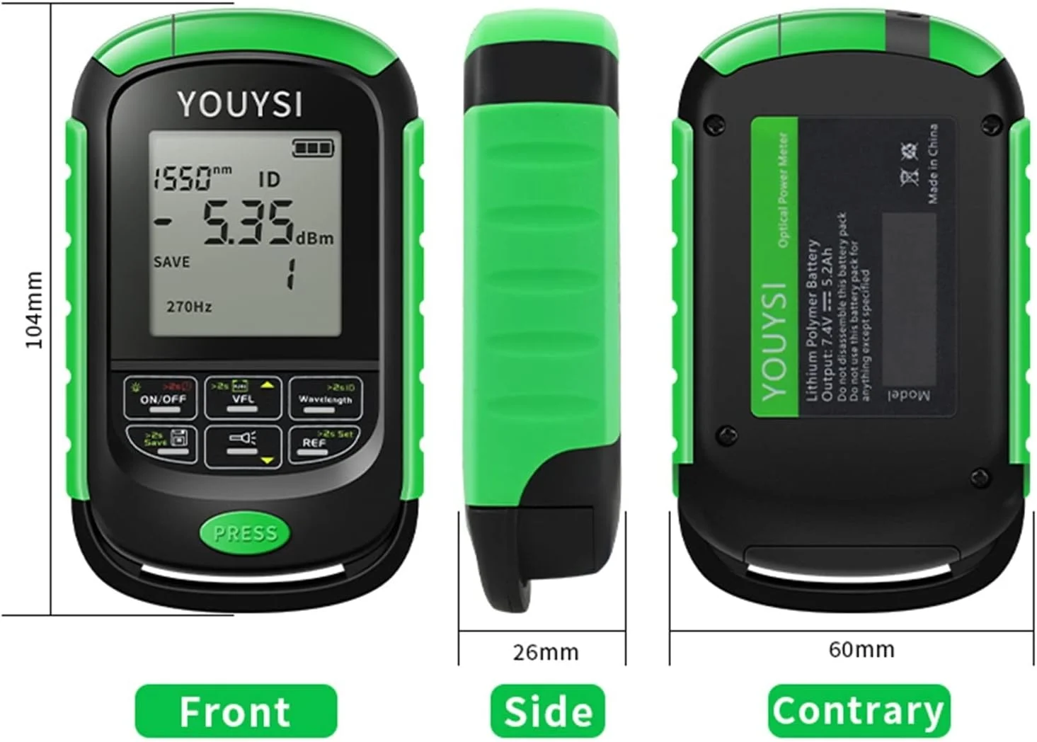 تستر فیبر نوری 4 در 1 با باتری لیتیومی، توان سنج نوری، نشانگر بصری عیب یاب 5 کیلومتر 15 کیلومتر 30 کیلومتر، تست کابل شبکه، چراغ ال ای دی