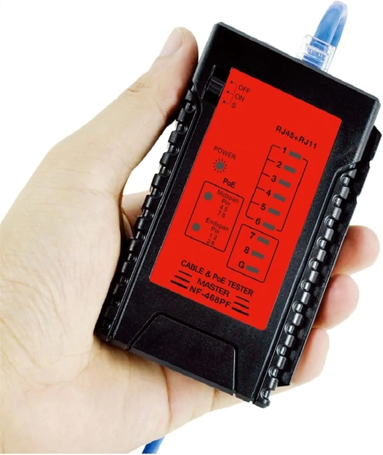 تستر فیبر نوری DOKGRYD مدل NF-468PF، تستر POE، تشخیص استاندارد، تست پیوستگی کابل شبکه LAN، نور LED RJ11 RJ45