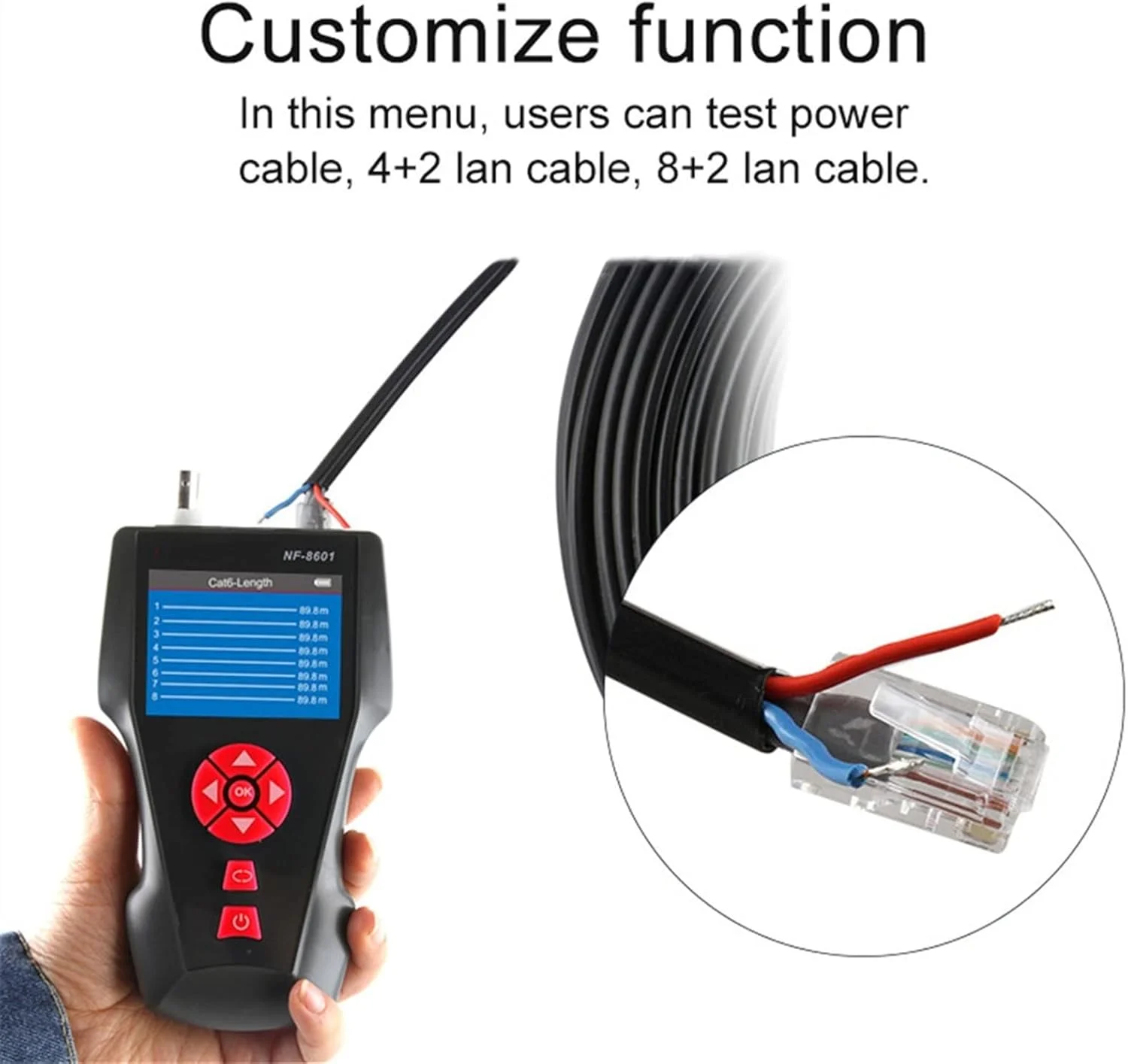 تستر فیبر نوری DOKGRYD، ردیاب خط چند منظوره با عملکرد به روز شده، تستر POE و PING، اندازه گیری طول کابل به همراه 8 ریموت NF-8601W