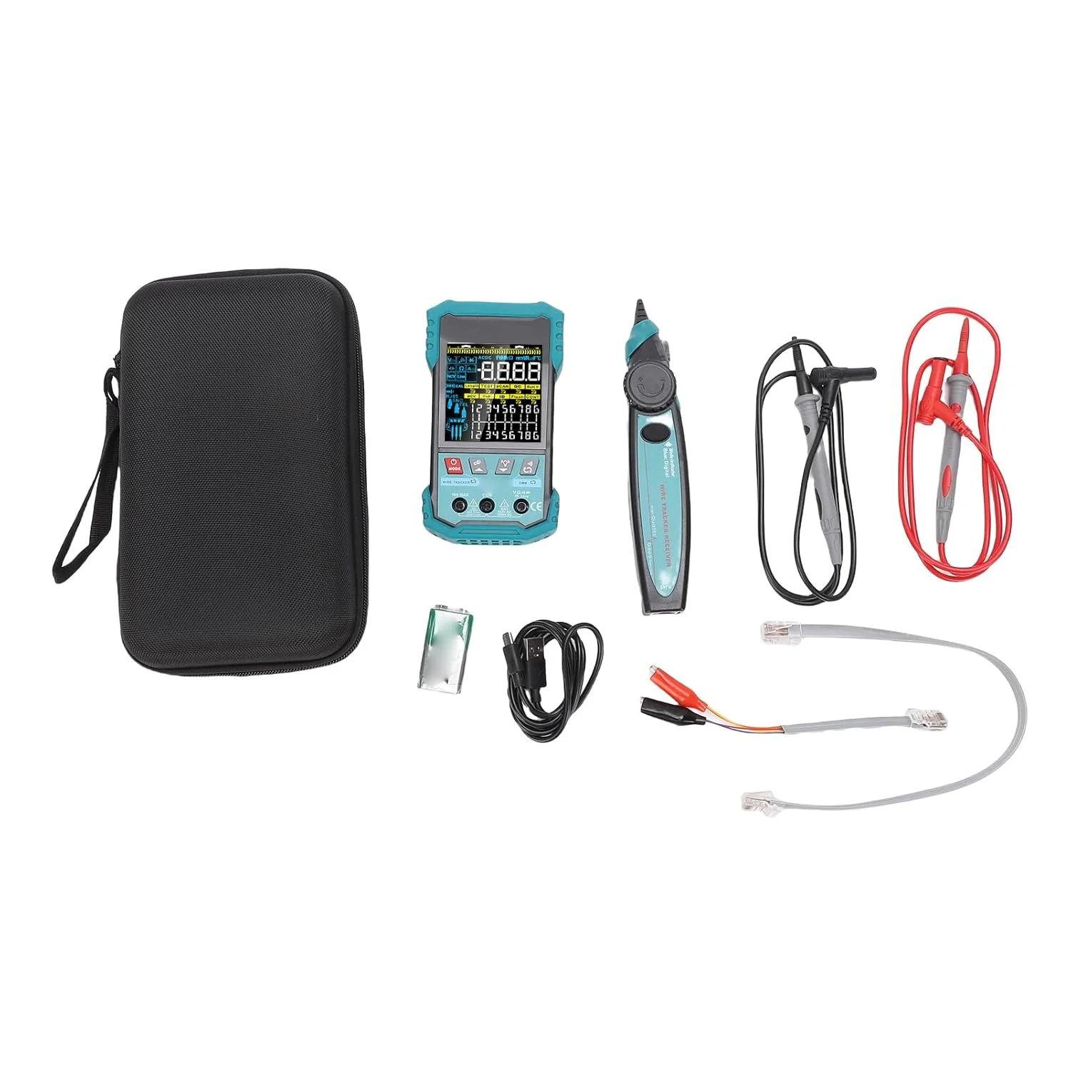 تستر کابل شبکه LAN مدل Eujgoov + مولتی متر، ردیاب سیم RJ45 RJ11، تست طول 400 متری، تشخیص POE NCV، پورت برای اسکن شبکه