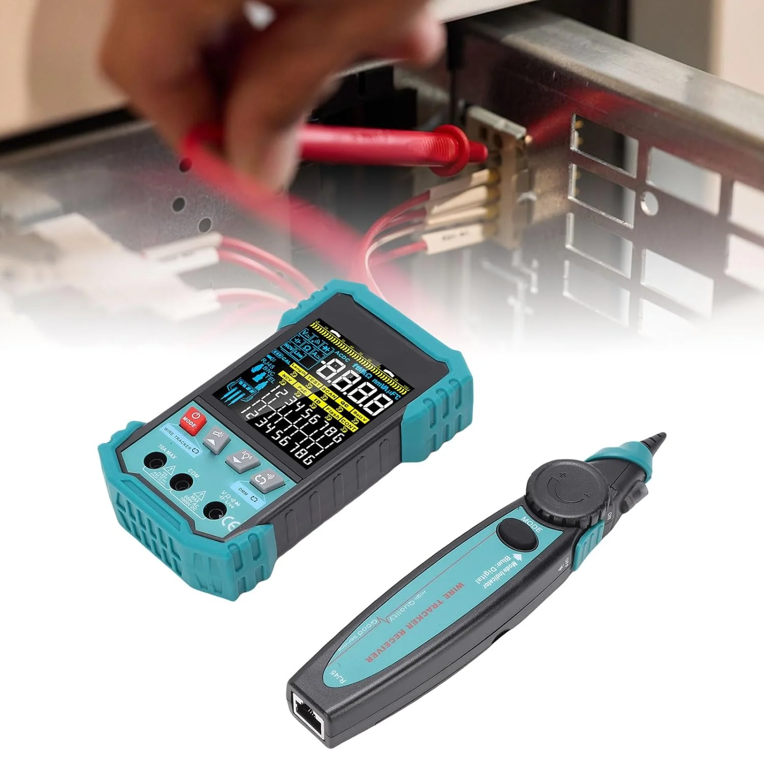 تستر کابل شبکه LAN مدل Eujgoov + مولتی متر، ردیاب سیم RJ45 RJ11، تست طول 400 متری، تشخیص POE NCV، پورت برای اسکن شبکه