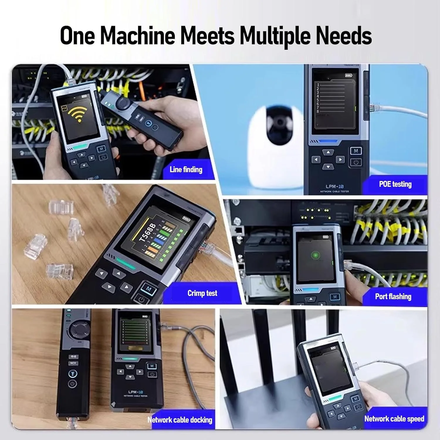 تستر کابل اترنت Eujgoov برای RJ45 RJ11 با قابلیت تشخیص خط، تست طول و بررسی اتصال