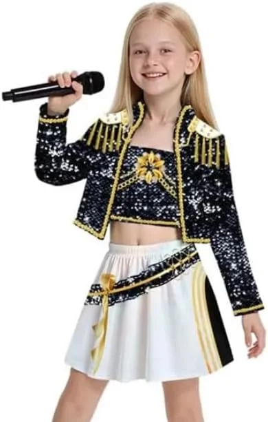 لباس شکارچی هیولا انیمه هانتریکس برای دختران، ست خواننده پاپ 2 و 3 تکه برای کودکان 5-14 سال، لباس هالووین