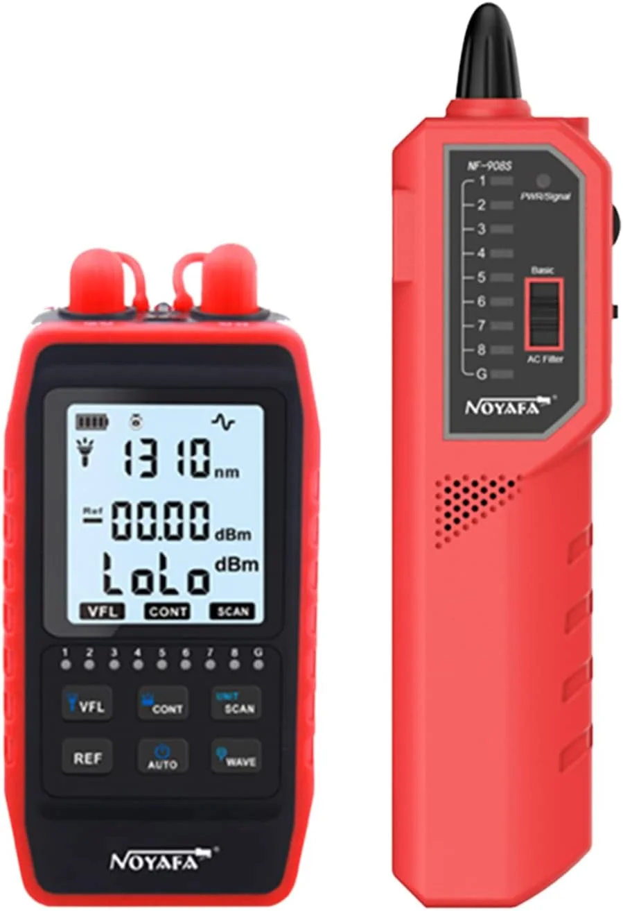 دستگاه سنجش توان نوری چند منظوره Fawoonu NF-908S و ردیاب خطوط شبکه، تستر کابل فیبر نوری دیجیتال LCD با LED