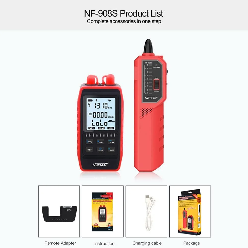 دستگاه سنجش توان نوری چند منظوره Fawoonu NF-908S و ردیاب خطوط شبکه، تستر کابل فیبر نوری دیجیتال LCD با LED